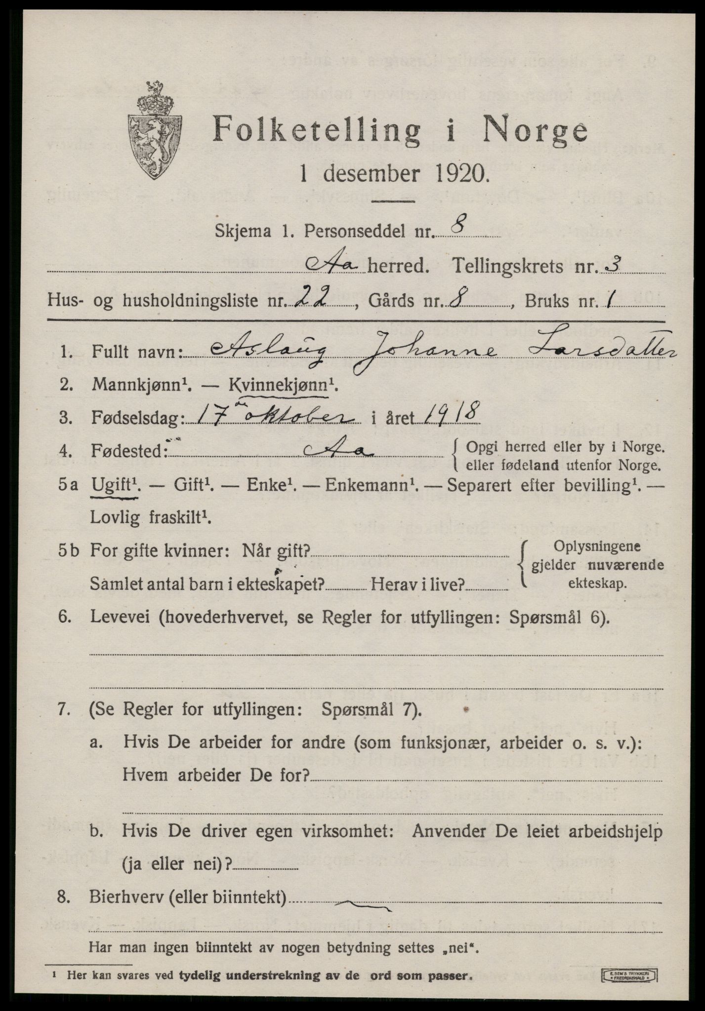 SAT, 1920 census for Å, 1920, p. 2056