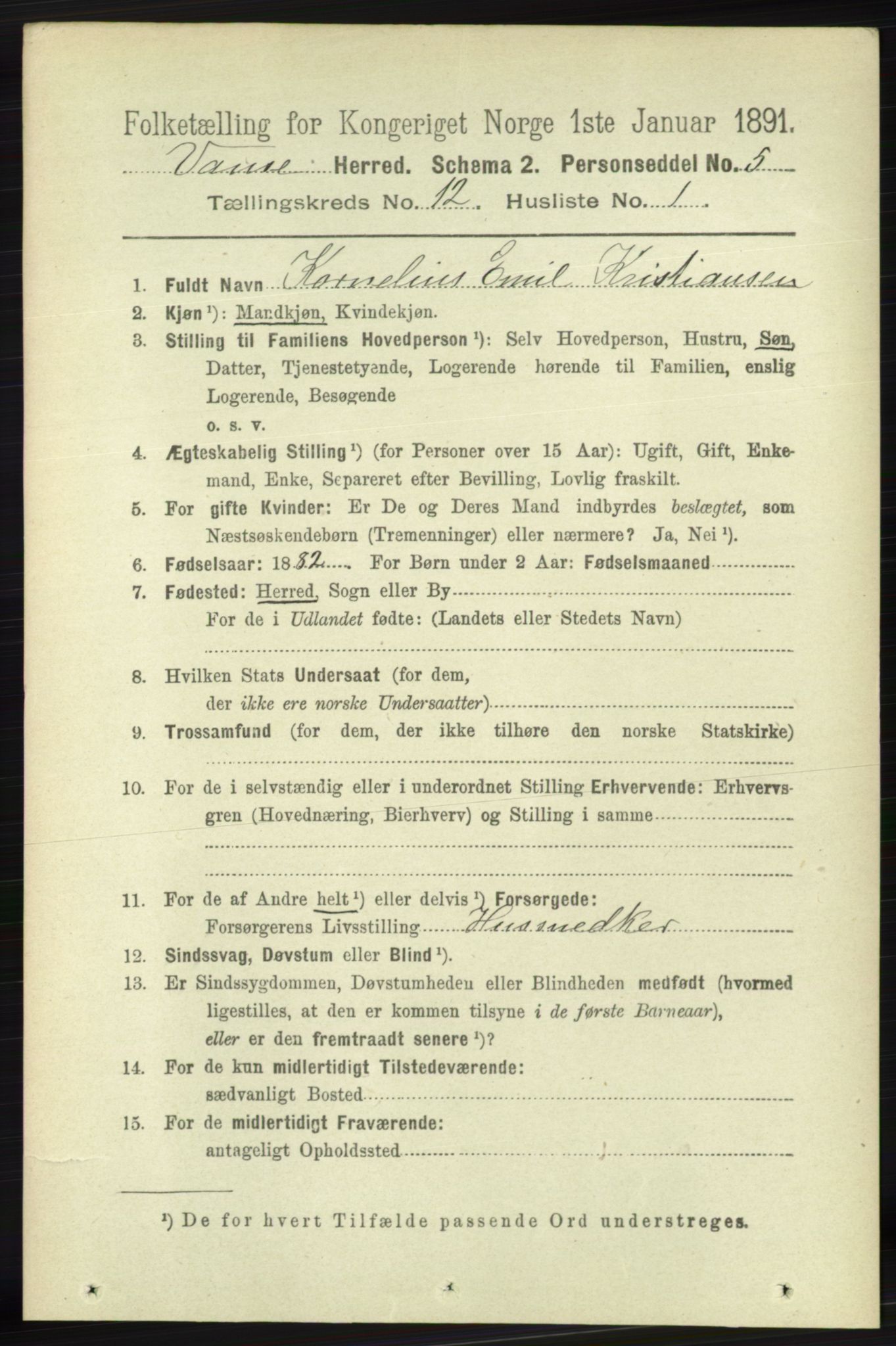 RA, 1891 census for 1041 Vanse, 1891, p. 6810