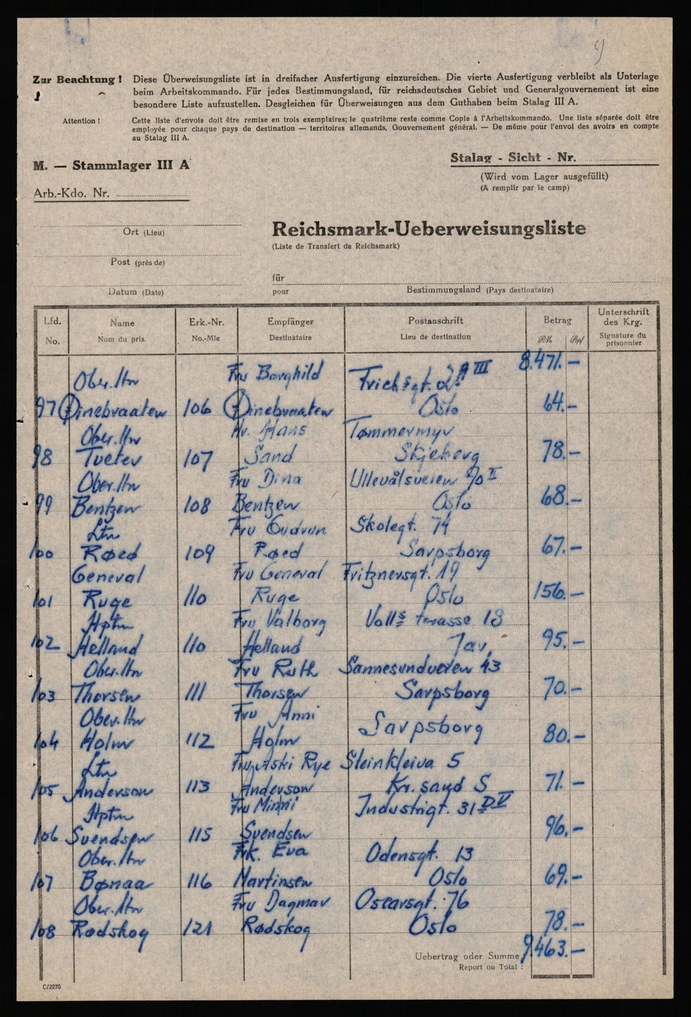 Forsvaret, Forsvarets krigshistoriske avdeling, AV/RA-RAFA-2017/Y/Yf/L0202: II-C-11-2103-2104  -  Norske offiserer i krigsfangenskap, 1940-1945, p. 264