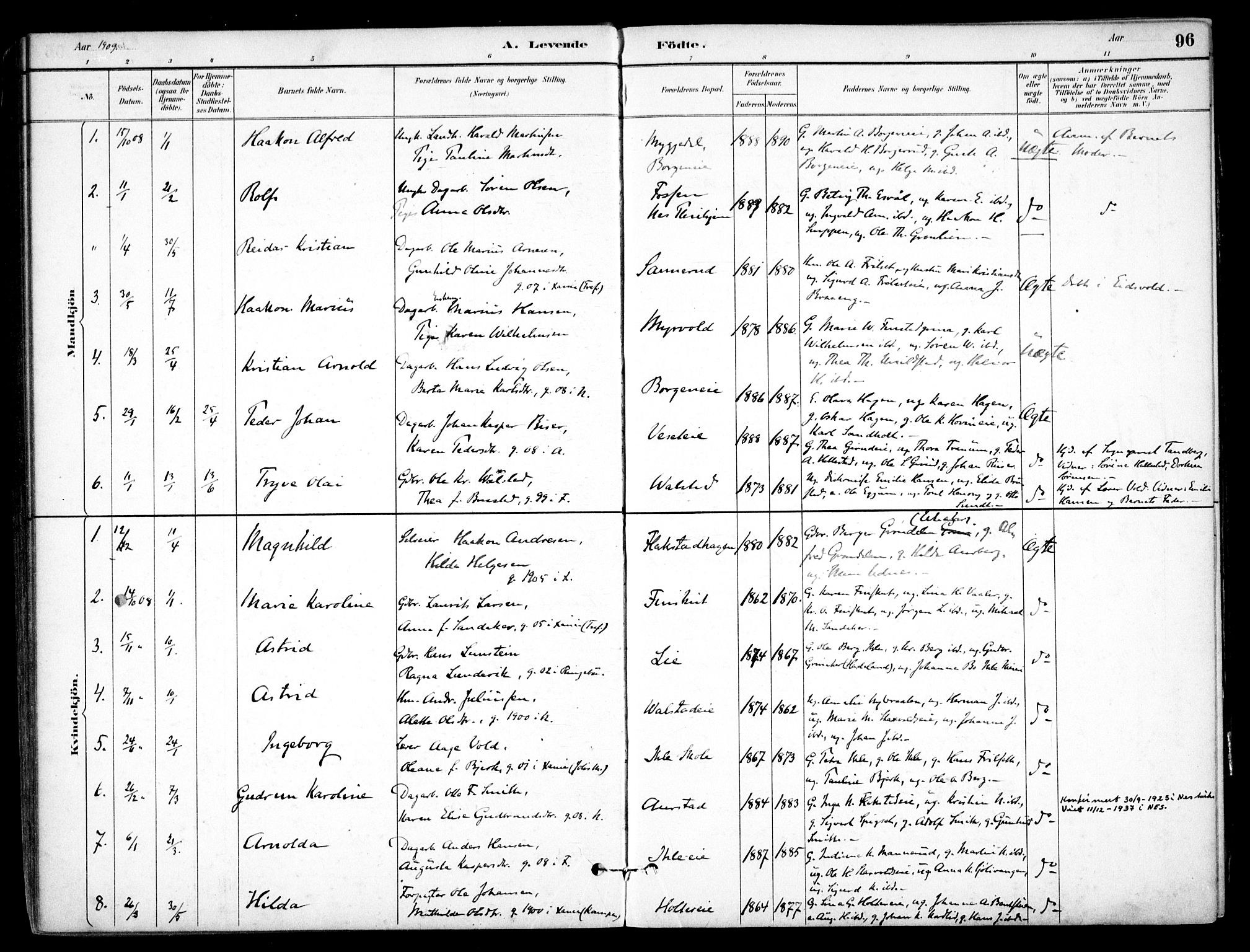 Nes prestekontor Kirkebøker, SAO/A-10410/F/Fb/L0002: Parish register (official) no. II 2, 1883-1918, p. 96