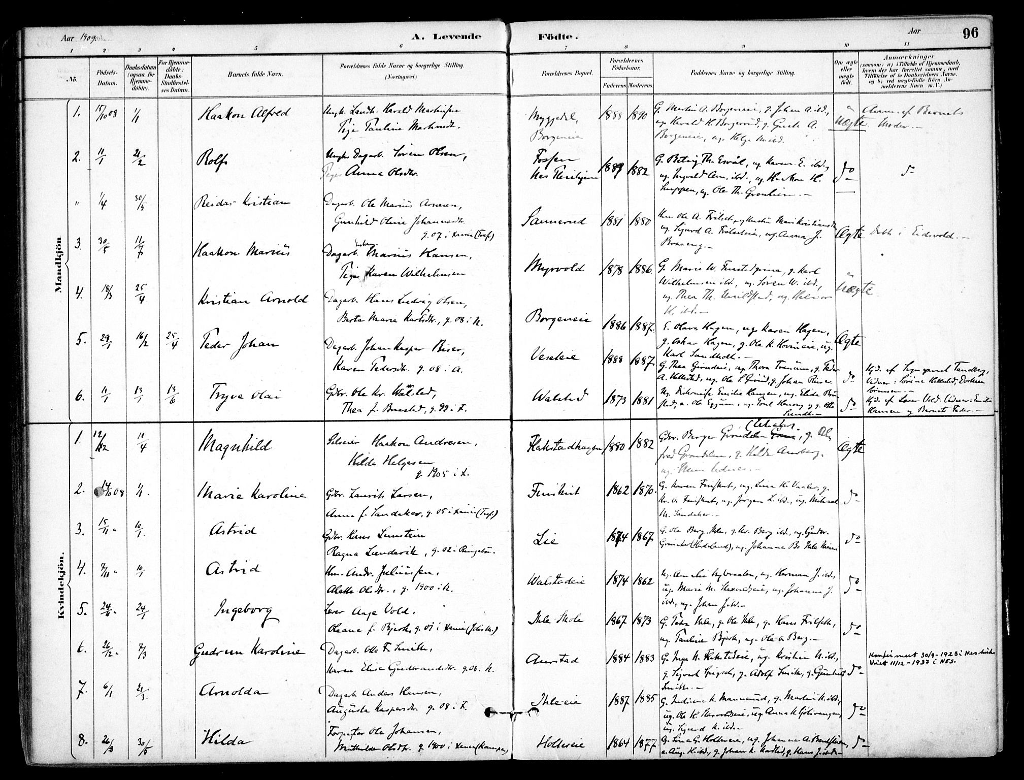 Nes prestekontor Kirkebøker, AV/SAO-A-10410/F/Fb/L0002: Parish register (official) no. II 2, 1883-1918, p. 96