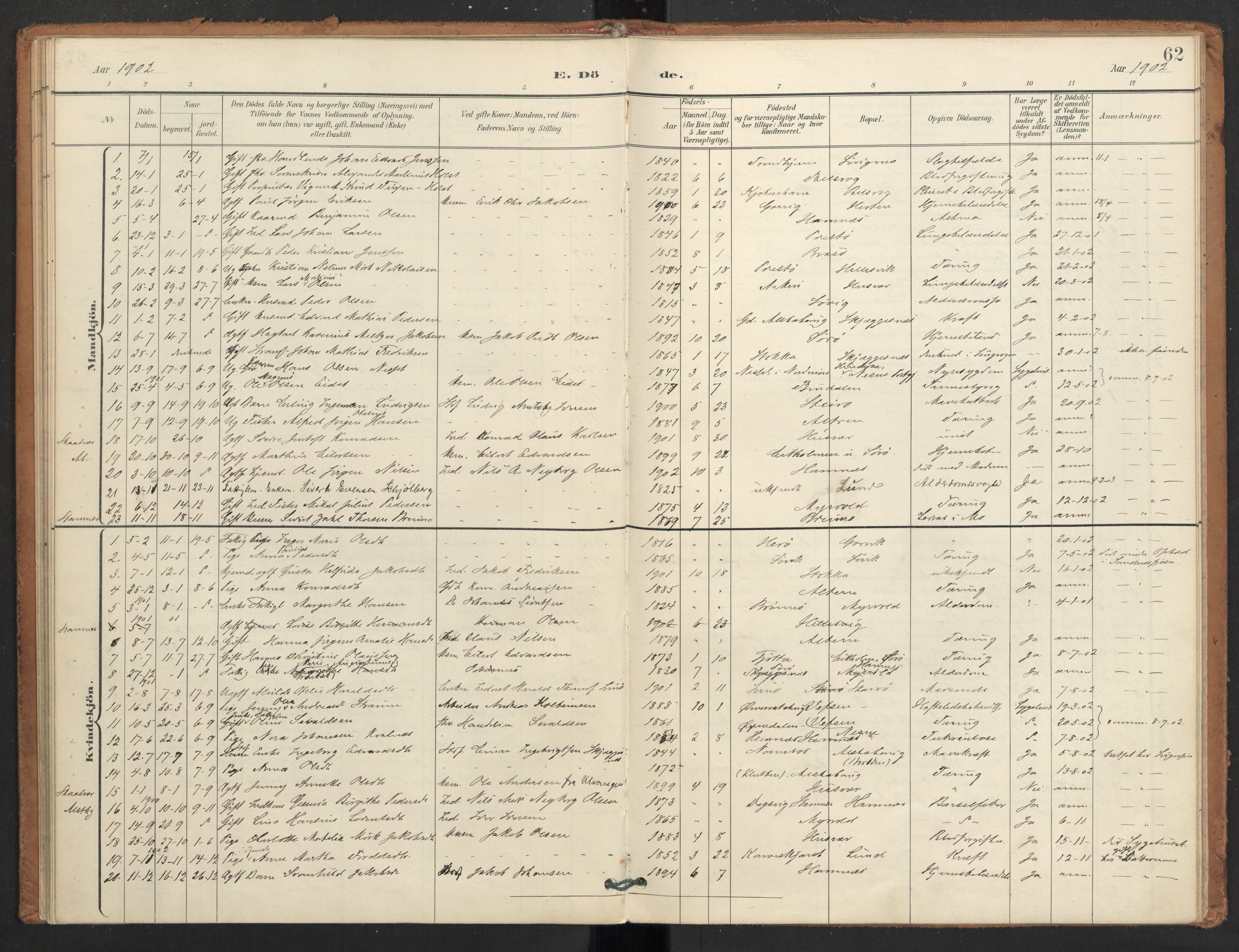 Ministerialprotokoller, klokkerbøker og fødselsregistre - Nordland, SAT/A-1459/830/L0454: Parish register (official) no. 830A18, 1897-1913, p. 62