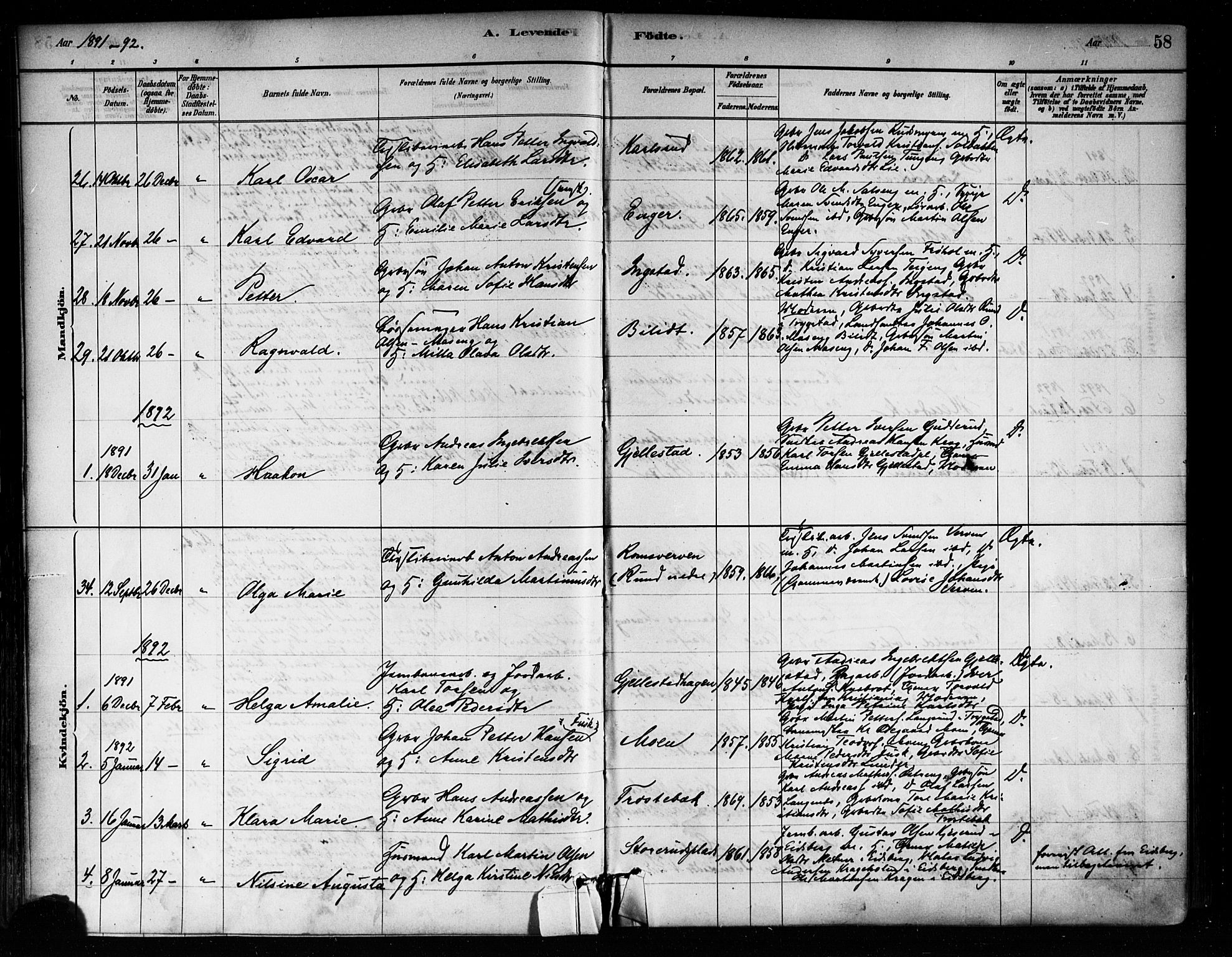 Askim prestekontor Kirkebøker, SAO/A-10900/F/Fa/L0007: Parish register (official) no. 7, 1882-1897, p. 58