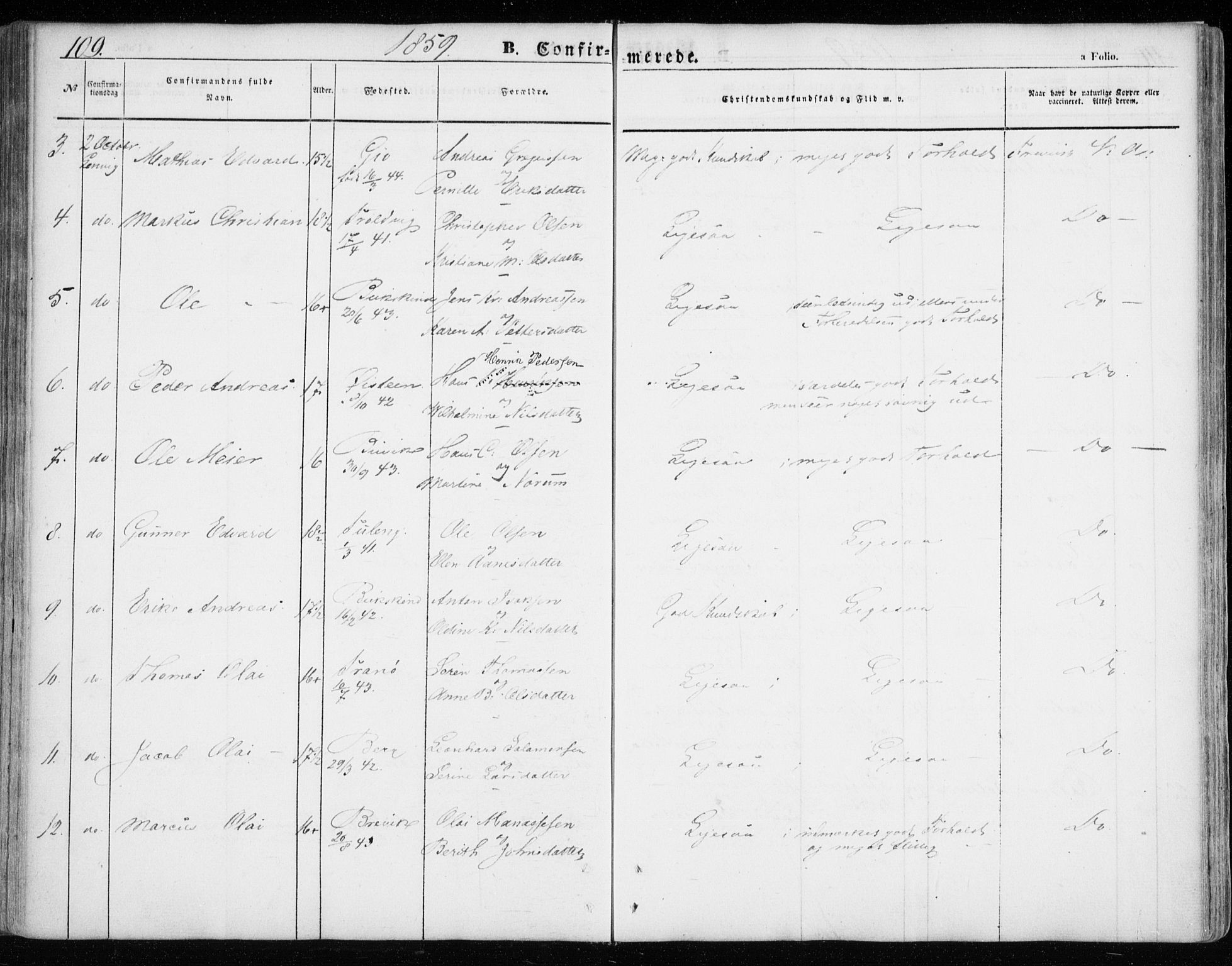 Lenvik sokneprestembete, SATØ/S-1310/H/Ha/Haa/L0007kirke: Parish register (official) no. 7, 1855-1865, p. 109