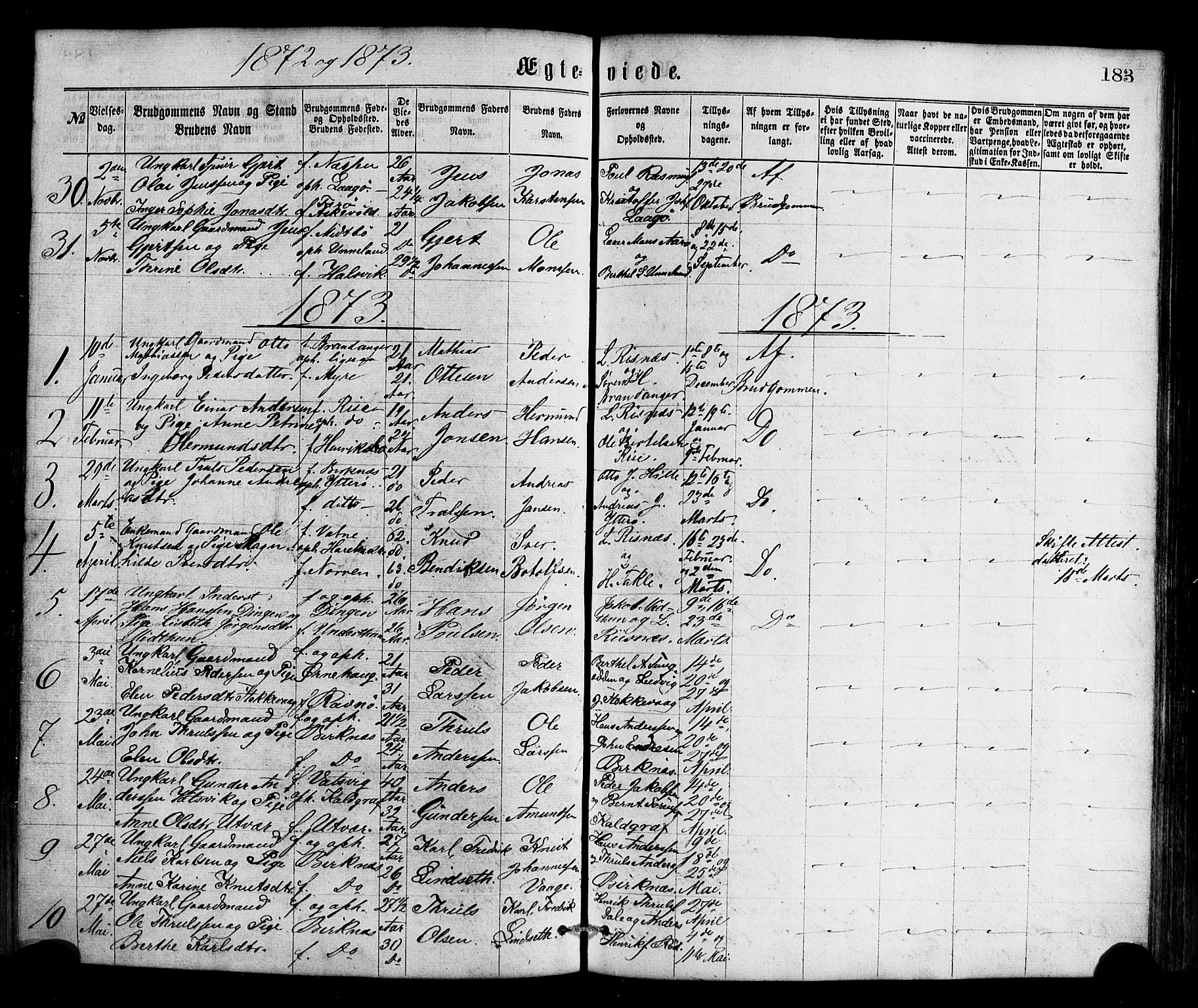 Gulen sokneprestembete, SAB/A-80201/H/Haa/Haaa/L0023: Parish register (official) no. A 23, 1870-1880, p. 183