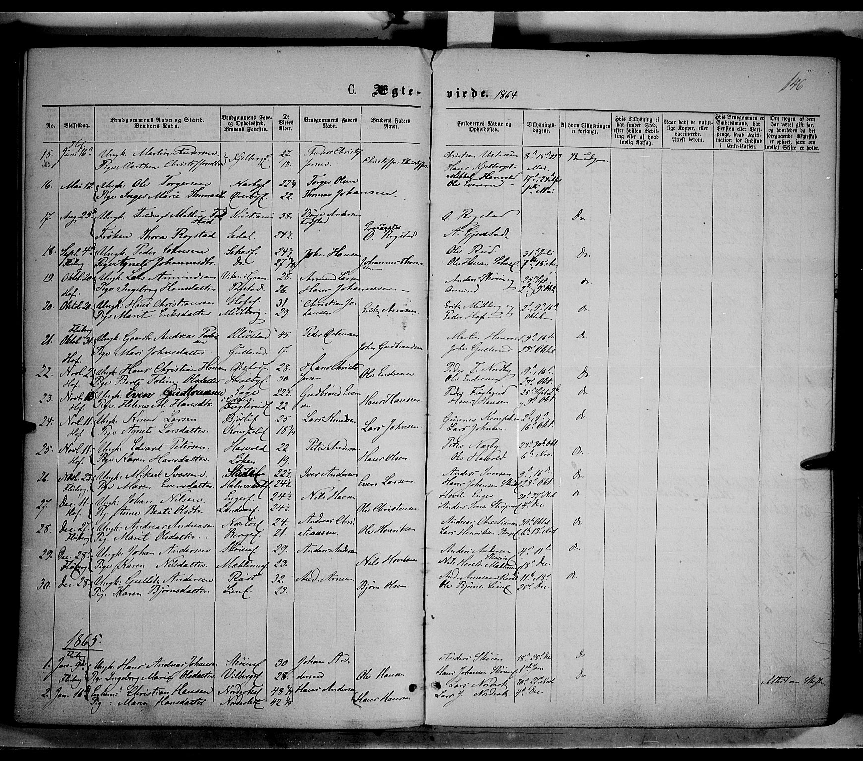 Søndre Land prestekontor, AV/SAH-PREST-122/K/L0001: Parish register (official) no. 1, 1860-1877, p. 146