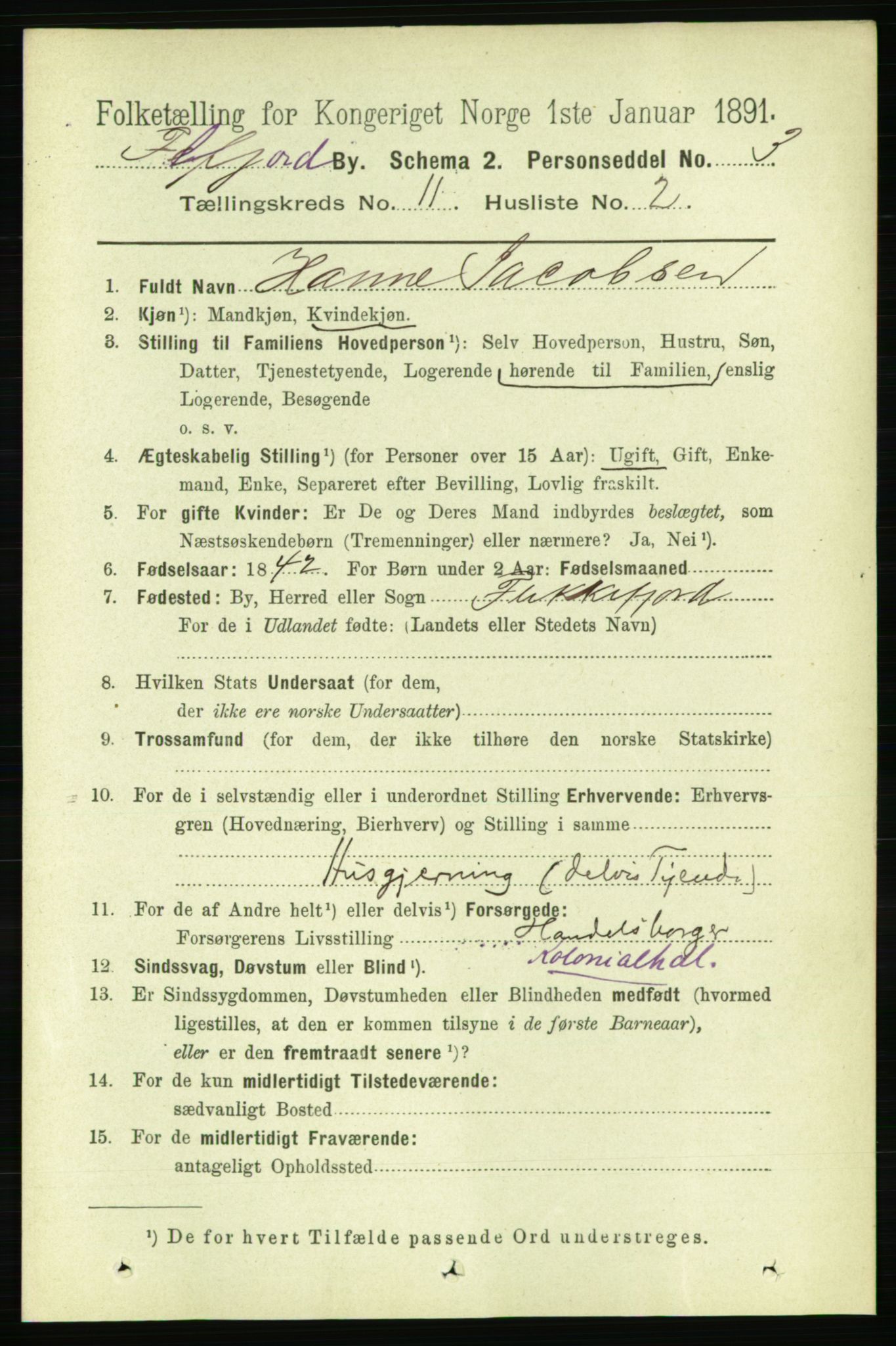 RA, 1891 census for 1004 Flekkefjord, 1891, p. 1632