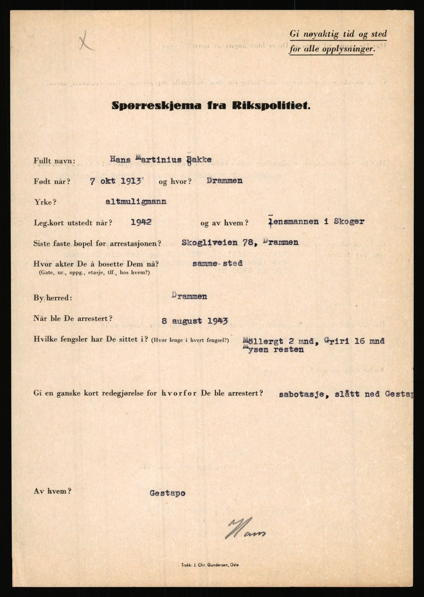 Rikspolitisjefen, AV/RA-S-1560/L/L0001: Abelseth, Rudolf - Berentsen, Odd, 1940-1945, p. 1093