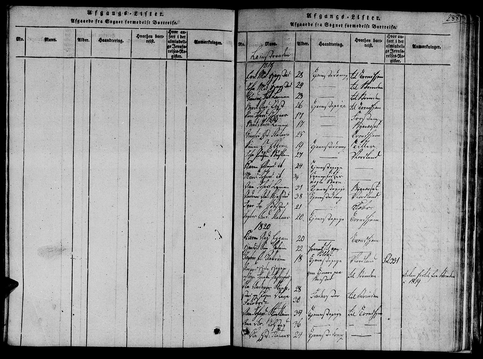 Ministerialprotokoller, klokkerbøker og fødselsregistre - Sør-Trøndelag, SAT/A-1456/691/L1067: Parish register (official) no. 691A03 /3, 1816-1826, p. 288