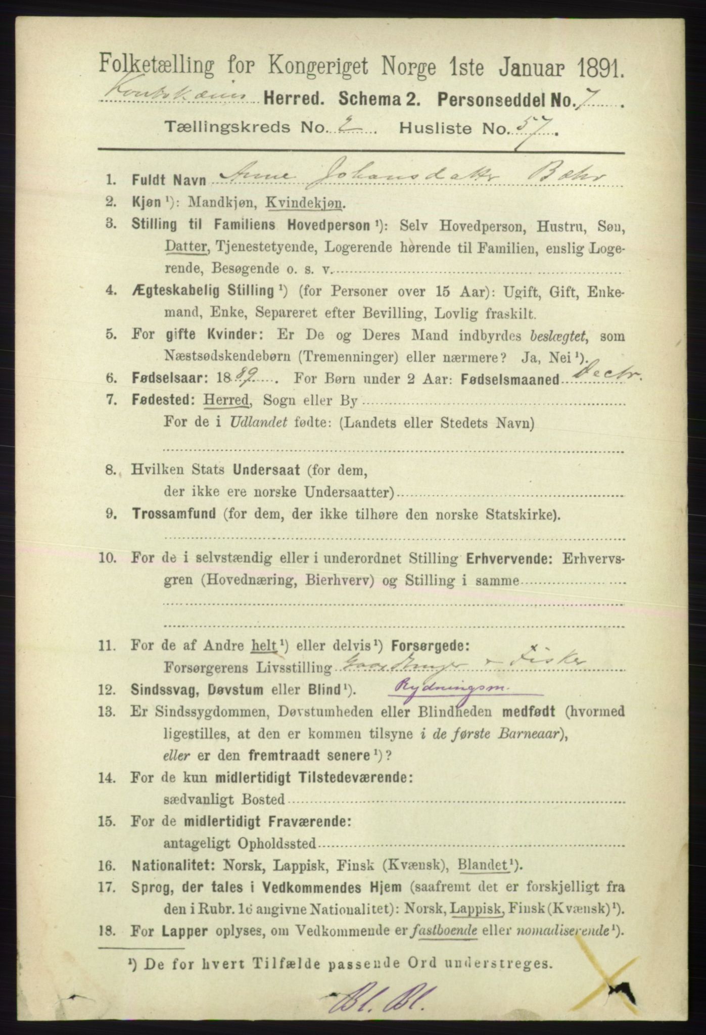 RA, 1891 census for 2011 Kautokeino, 1891, p. 644