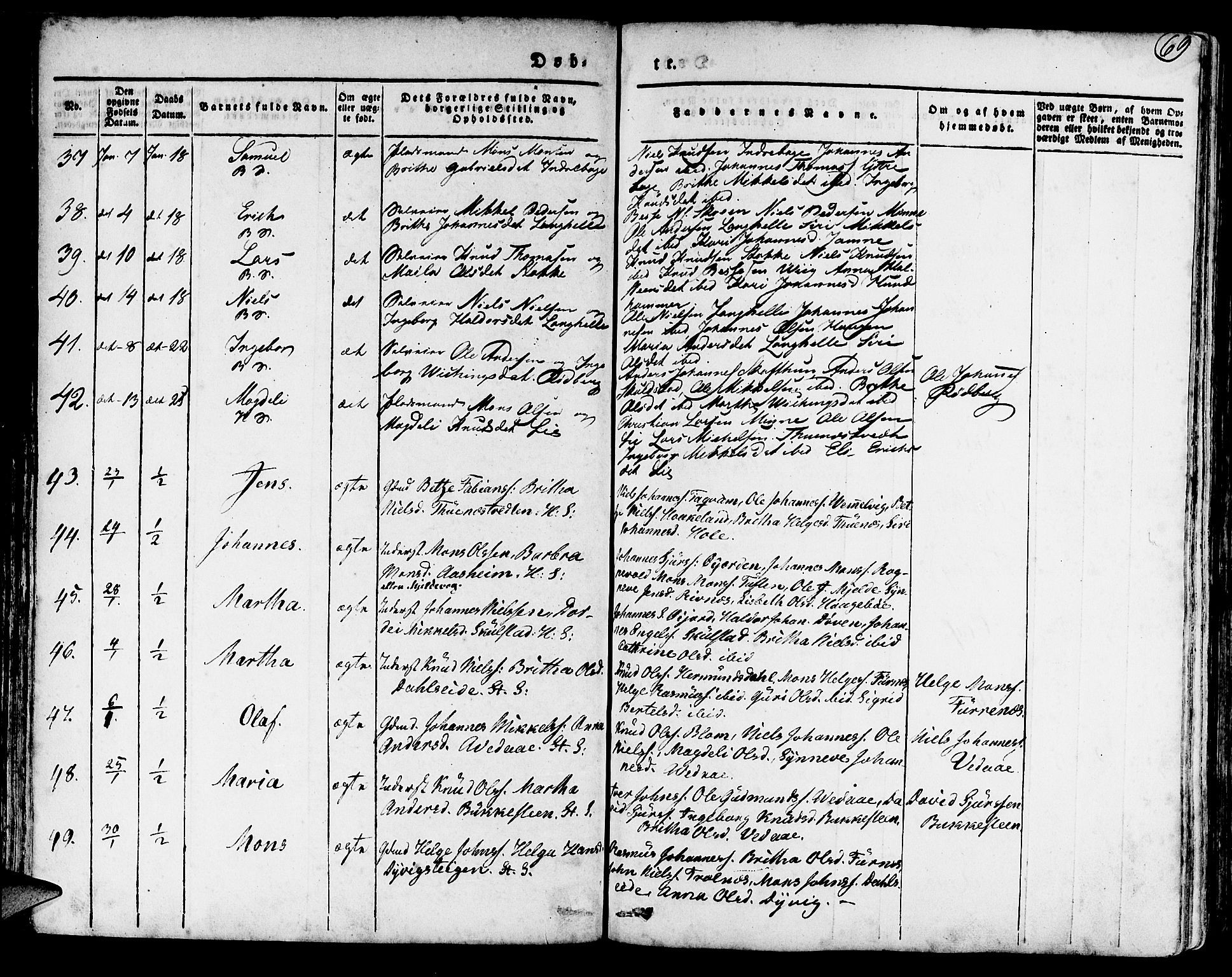 Haus sokneprestembete, AV/SAB-A-75601/H/Haa: Parish register (official) no. A 14, 1827-1838, p. 69