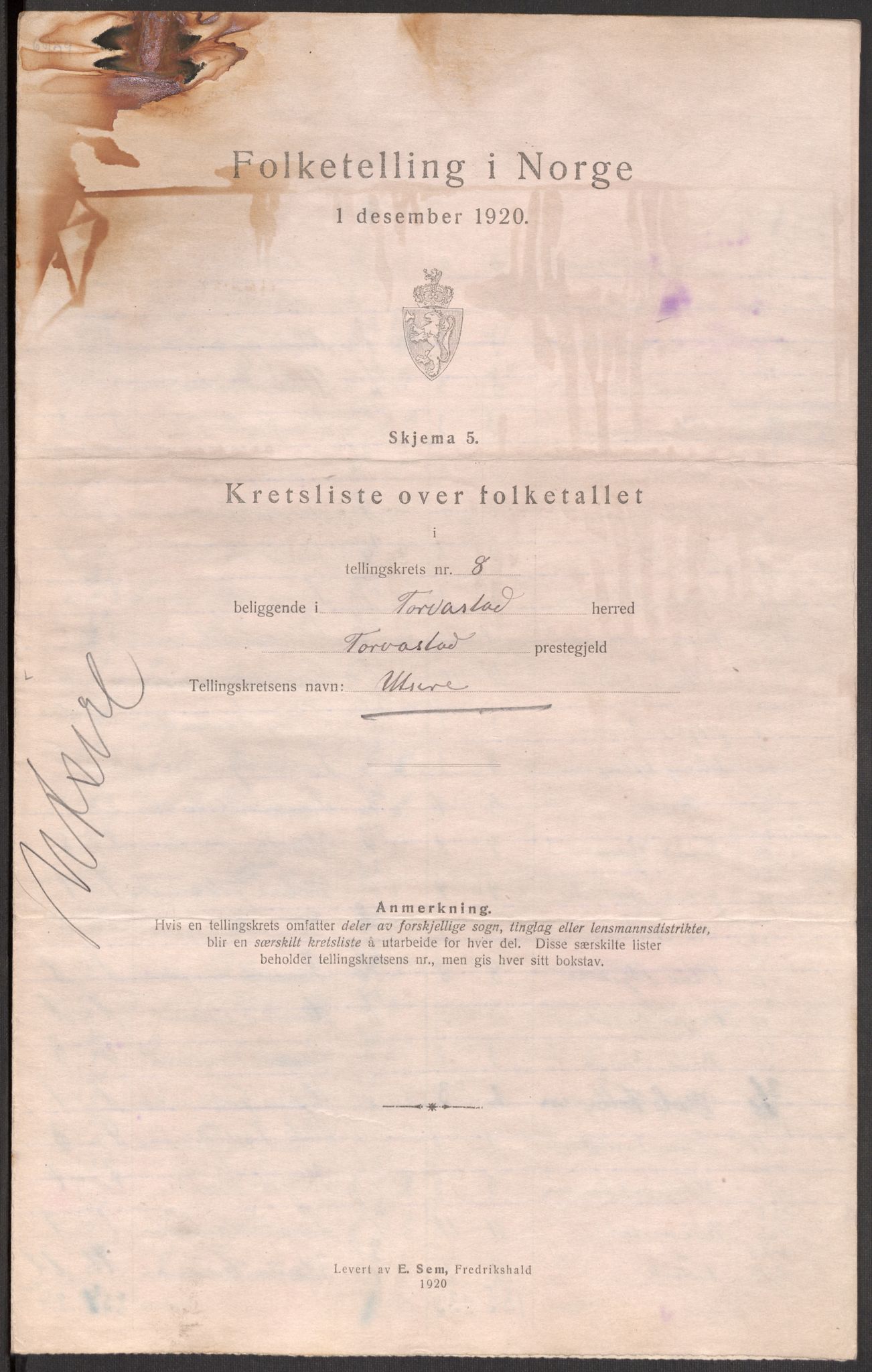 SAST, 1920 census for Torvastad, 1920, p. 30