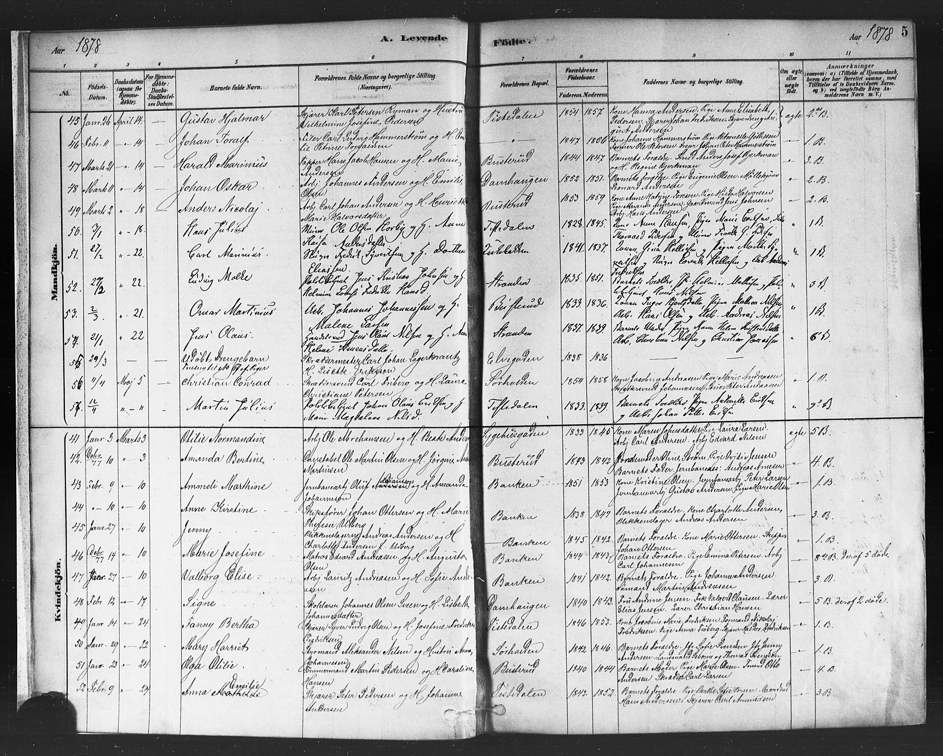 Halden prestekontor Kirkebøker, SAO/A-10909/F/Fa/L0011: Parish register (official) no. I 11, 1878-1889, p. 5