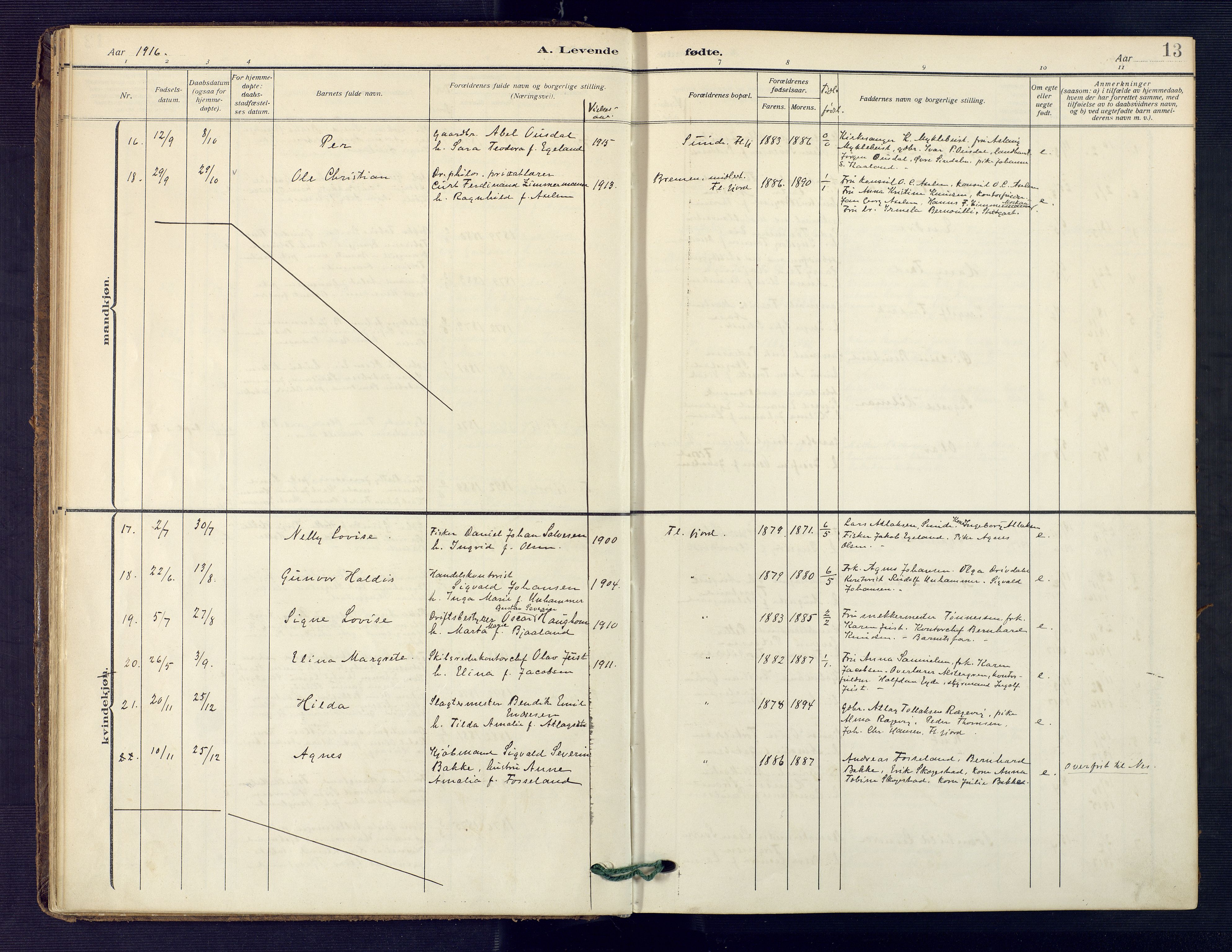 Flekkefjord sokneprestkontor, SAK/1111-0012/F/Fa/Faa/L0003: Parish register (official) no. A 3, 1913-1928, p. 13