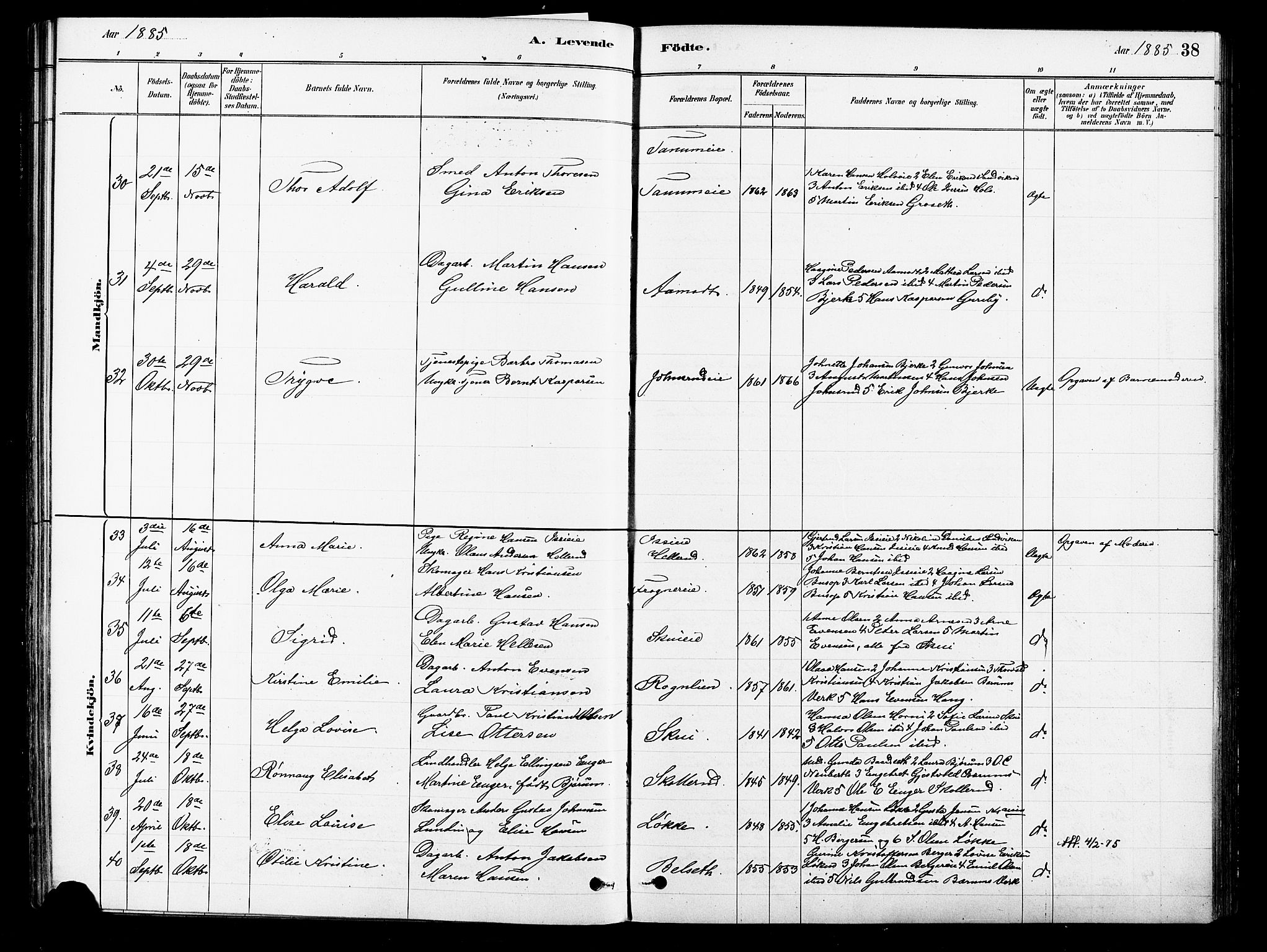 Asker prestekontor Kirkebøker, AV/SAO-A-10256a/F/Fb/L0001: Parish register (official) no. II 1, 1879-1895, p. 38