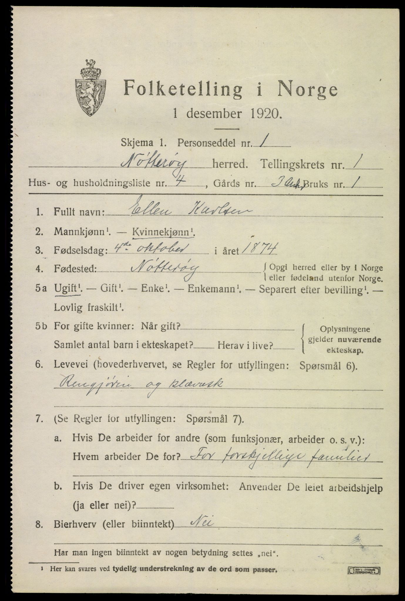 SAKO, 1920 census for Nøtterøy, 1920, p. 2859