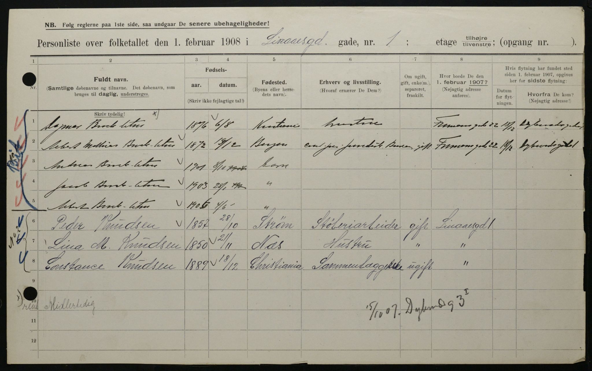 OBA, Municipal Census 1908 for Kristiania, 1908, p. 51882