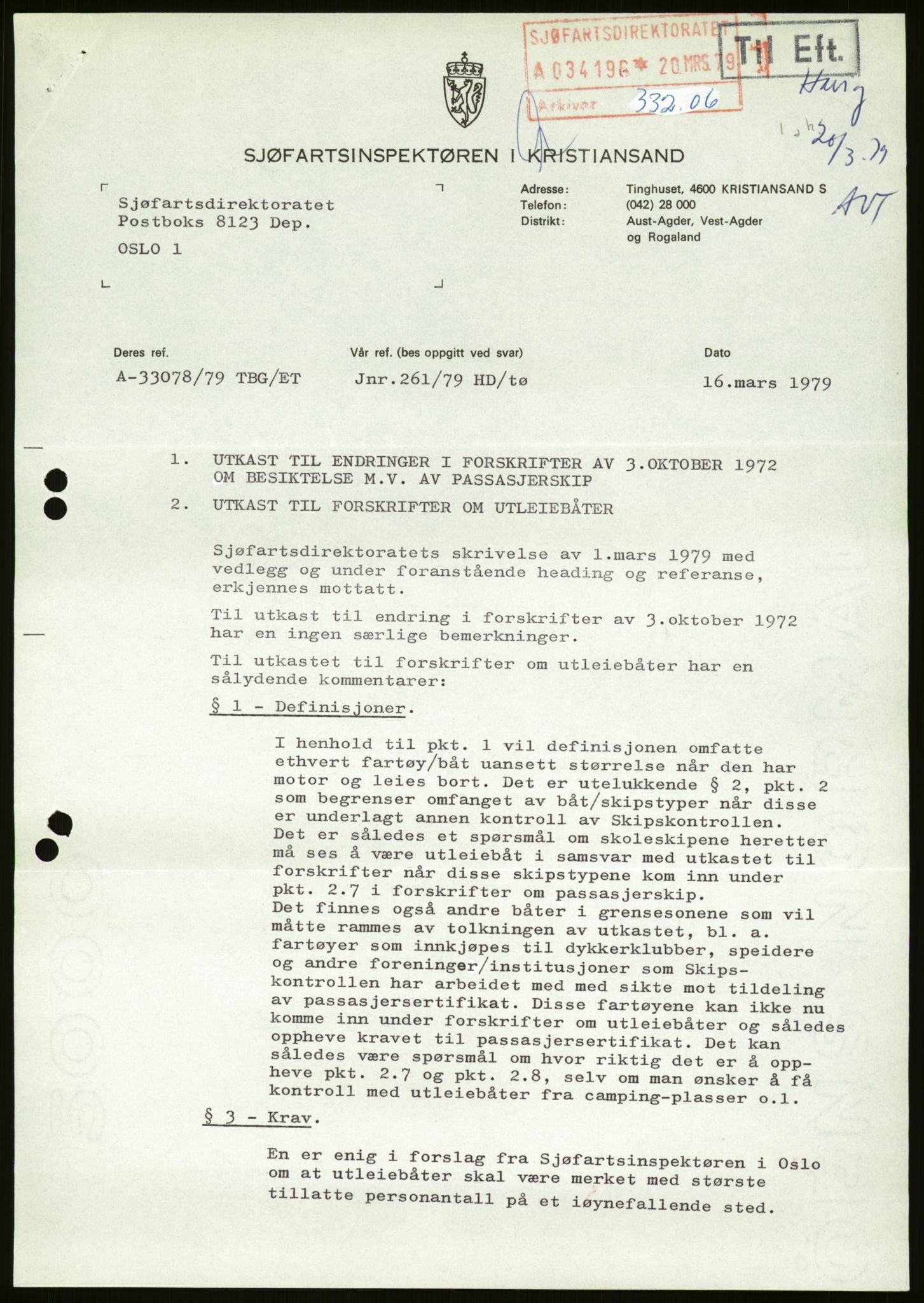 Sjøfartsdirektoratet med forløpere, generelt arkiv, AV/RA-S-1407/D/Du/Duc/L0642/0001: Skipskontrollen - Forskrifter / Forskrift om utleiebåter (2 mapper), 1978-1987, p. 317