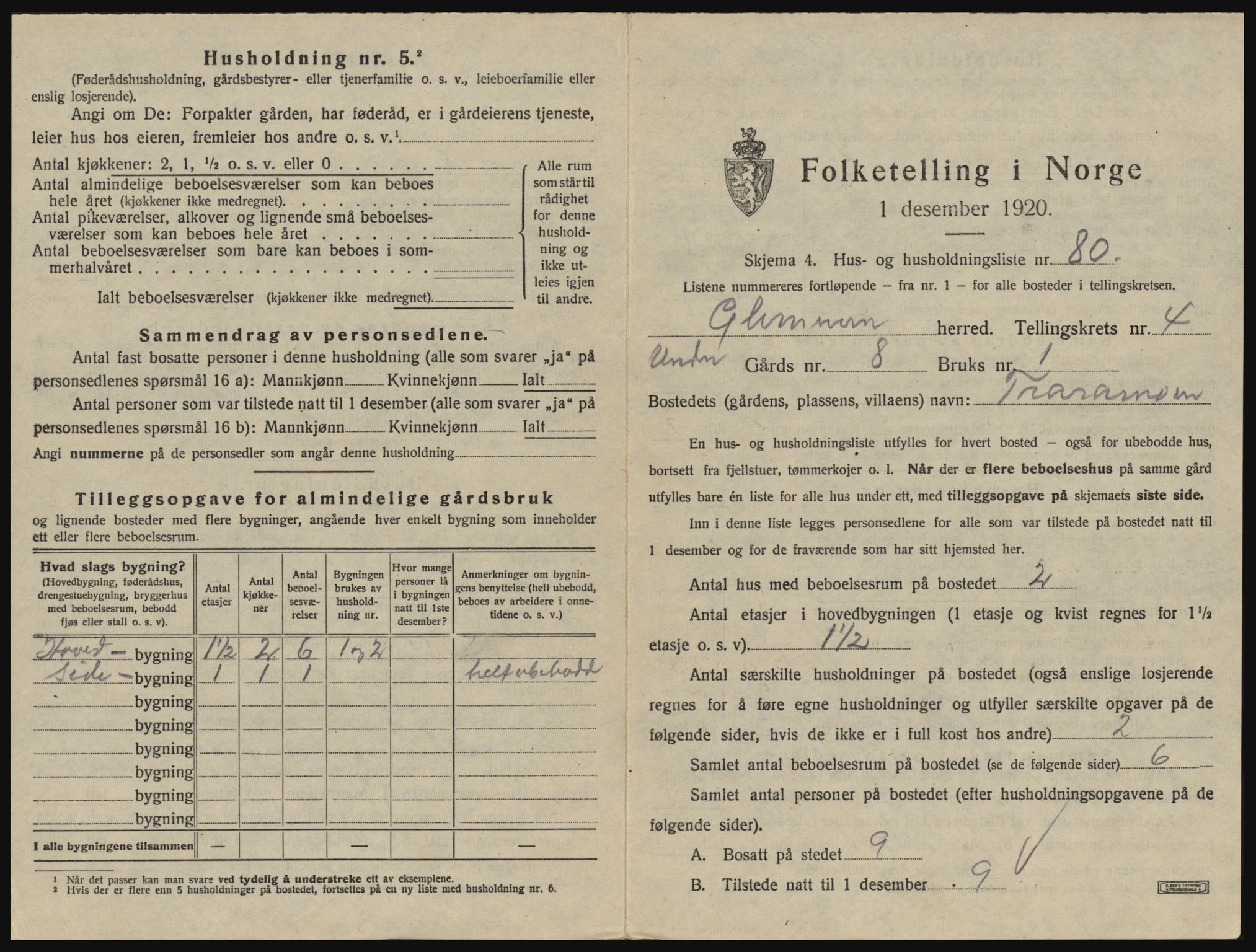 SAO, 1920 census for Glemmen, 1920, p. 1347