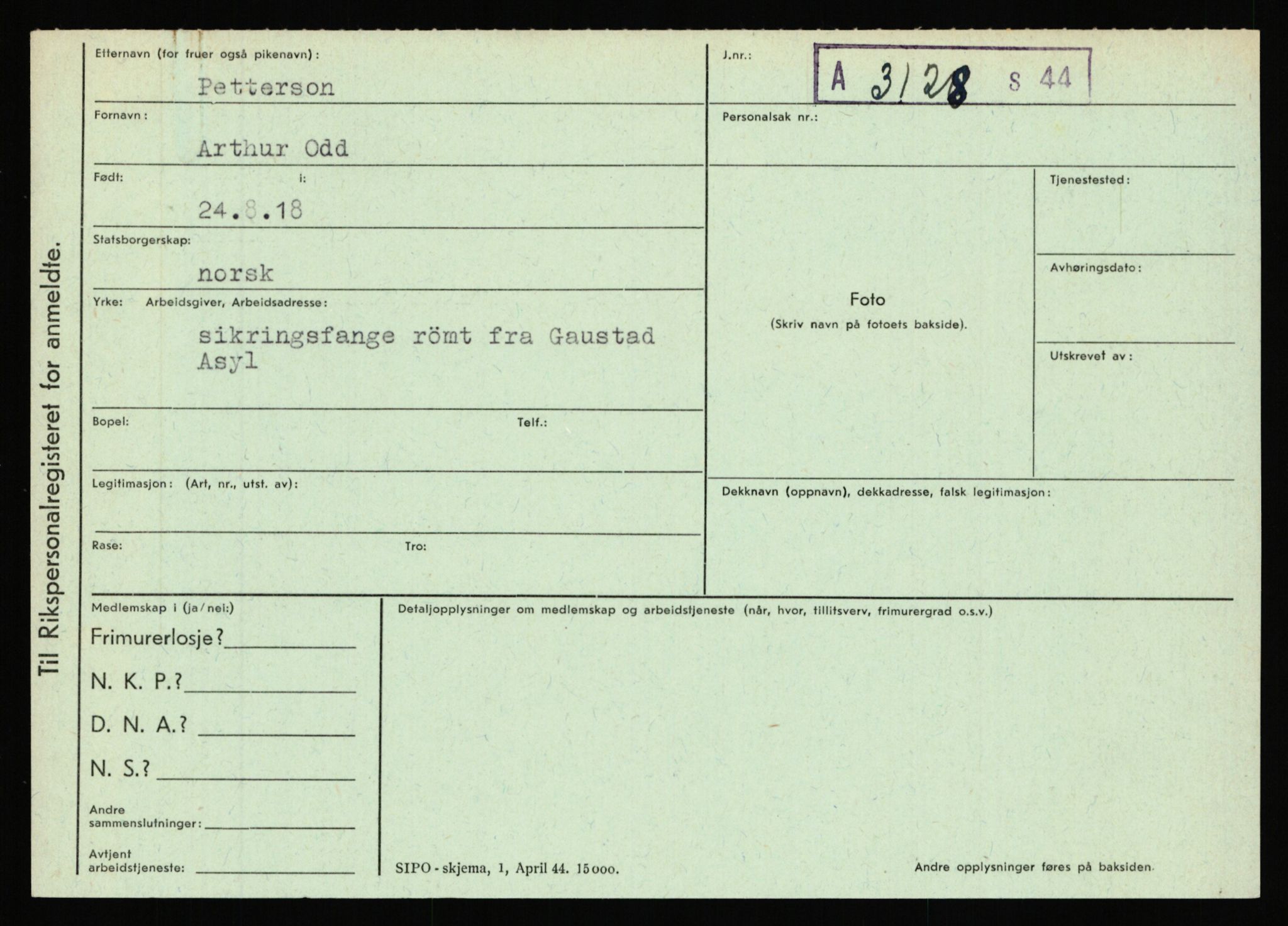 Statspolitiet - Hovedkontoret / Osloavdelingen, AV/RA-S-1329/C/Ca/L0012: Oanæs - Quistgaard	, 1943-1945, p. 4450