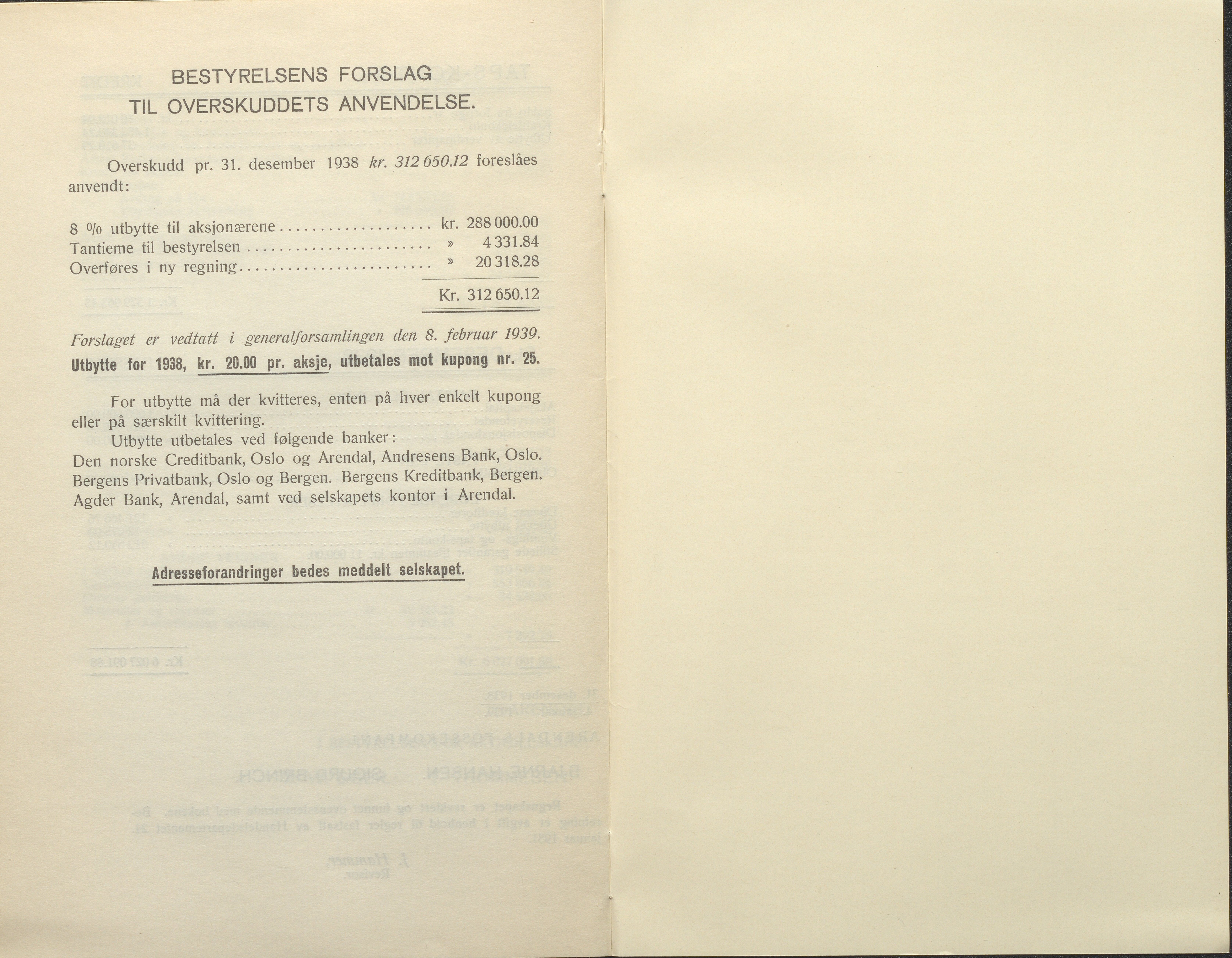 Arendals Fossekompani, AAKS/PA-2413/X/X01/L0001/0010: Beretninger, regnskap, balansekonto, gevinst- og tapskonto / Årsberetning og regnskap 1936 - 1942, 1936-1942