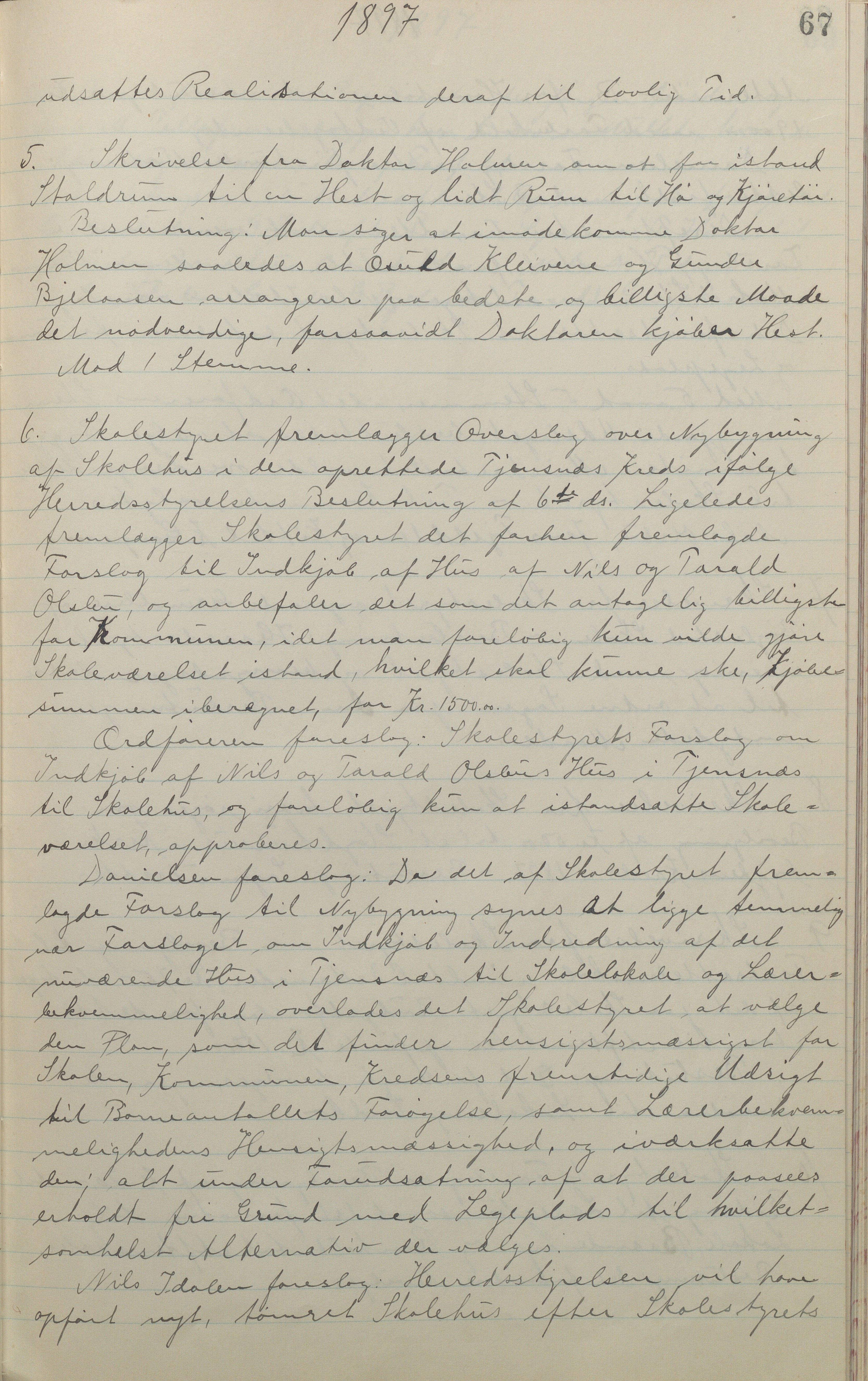 Froland kommune, Formannskap og Kommunestyre, AAKS/KA0919-120/A_1/L0003: Forhandlingsprotokoll, 1895-1897, p. 67