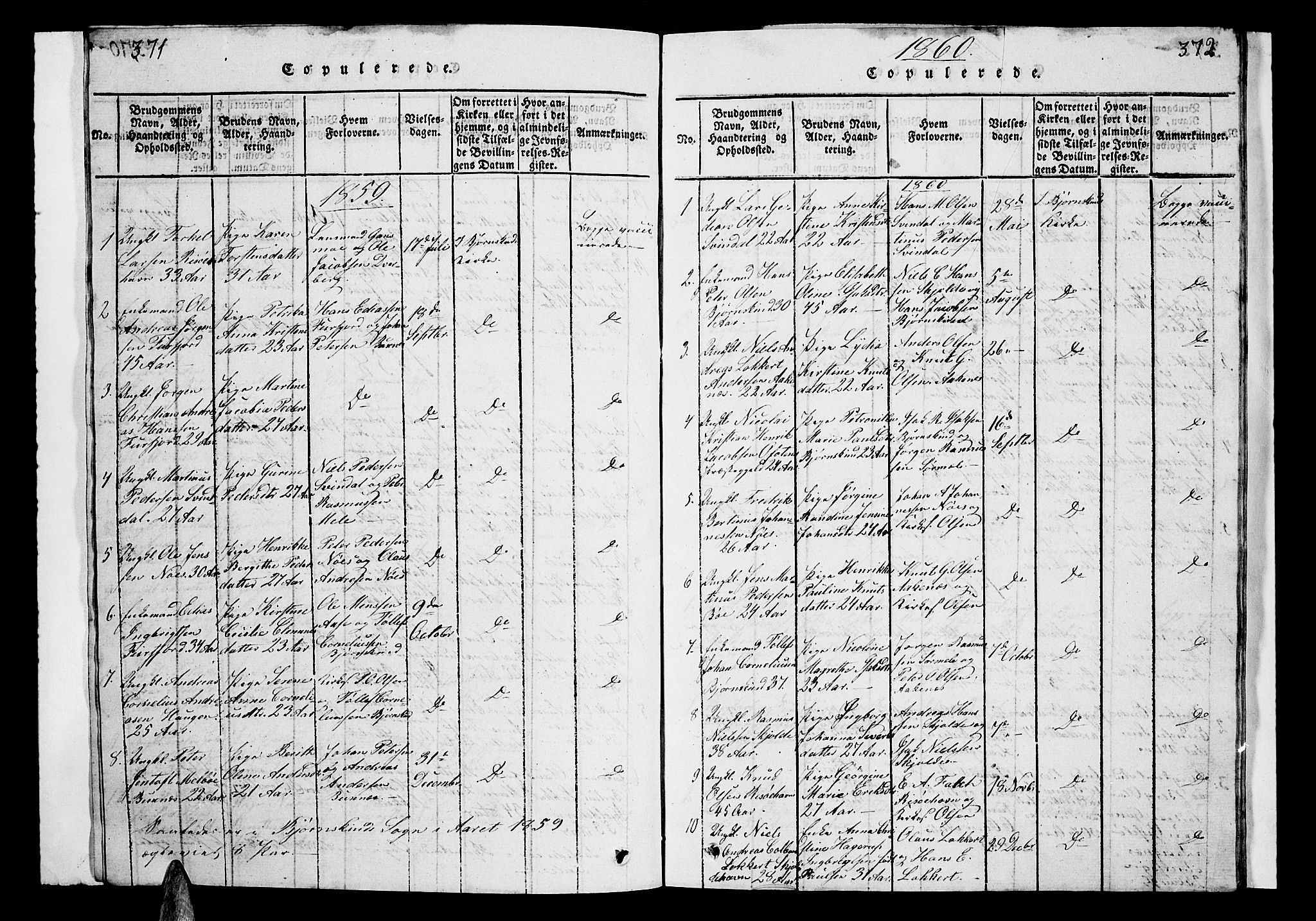 Ministerialprotokoller, klokkerbøker og fødselsregistre - Nordland, SAT/A-1459/899/L1446: Parish register (copy) no. 899C01, 1820-1868, p. 371-372