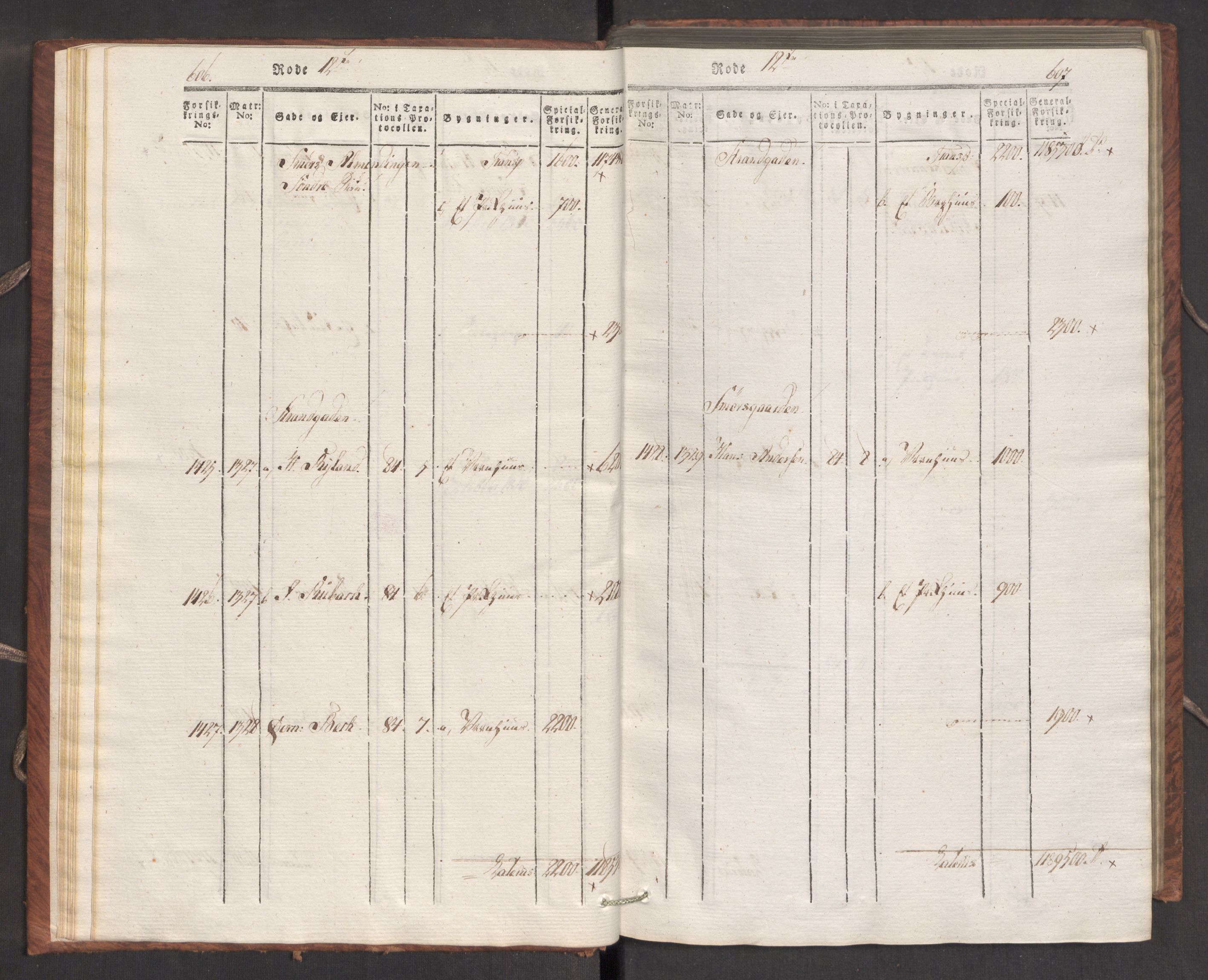 Kommersekollegiet, Brannforsikringskontoret 1767-1814, AV/RA-EA-5458/F/Fa/L0007/0002: Bergen / Branntakstprotokoll, 1807-1817, p. 606-607