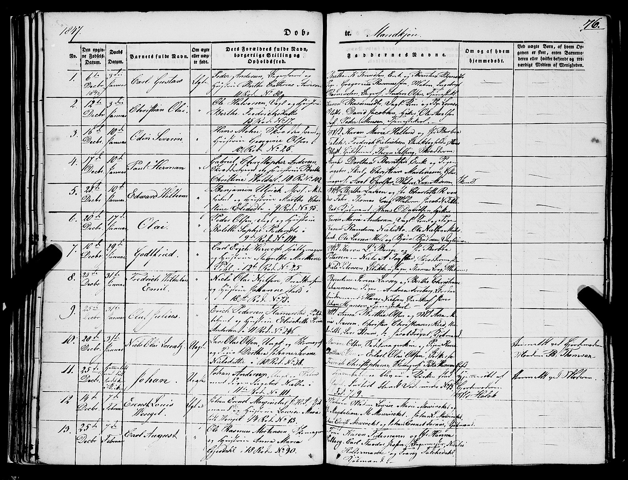 Domkirken sokneprestembete, SAB/A-74801/H/Haa/L0019: Parish register (official) no. B 2, 1841-1851, p. 76