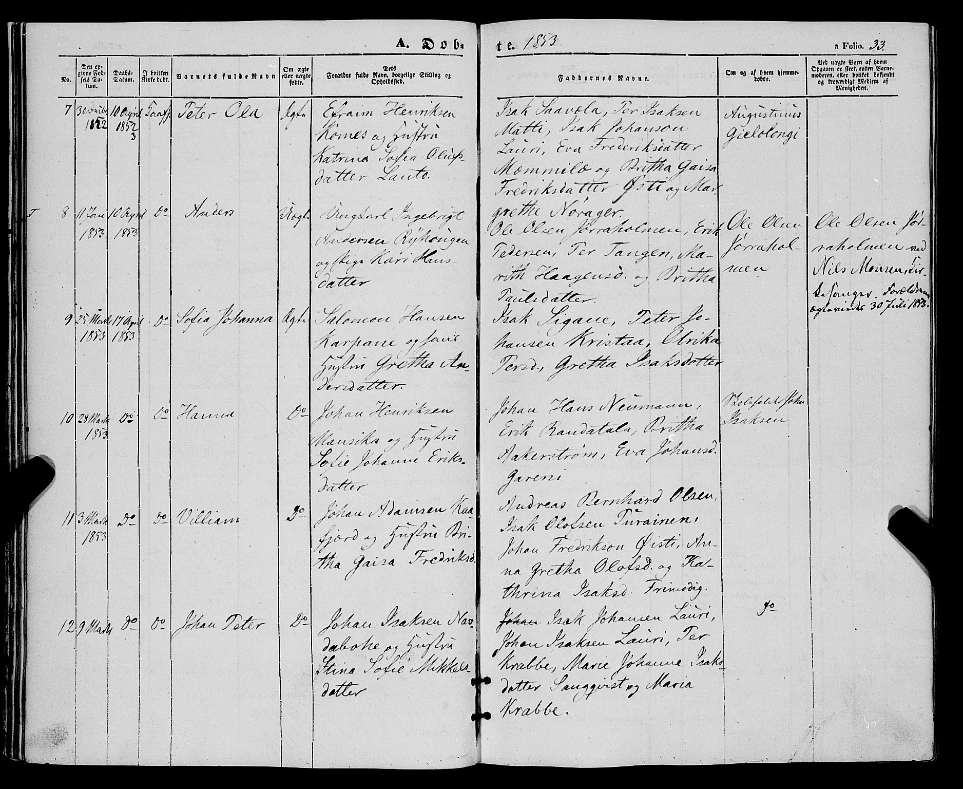 Talvik sokneprestkontor, SATØ/S-1337/H/Ha/L0016kirke: Parish register (official) no. 16, 1847-1857, p. 33
