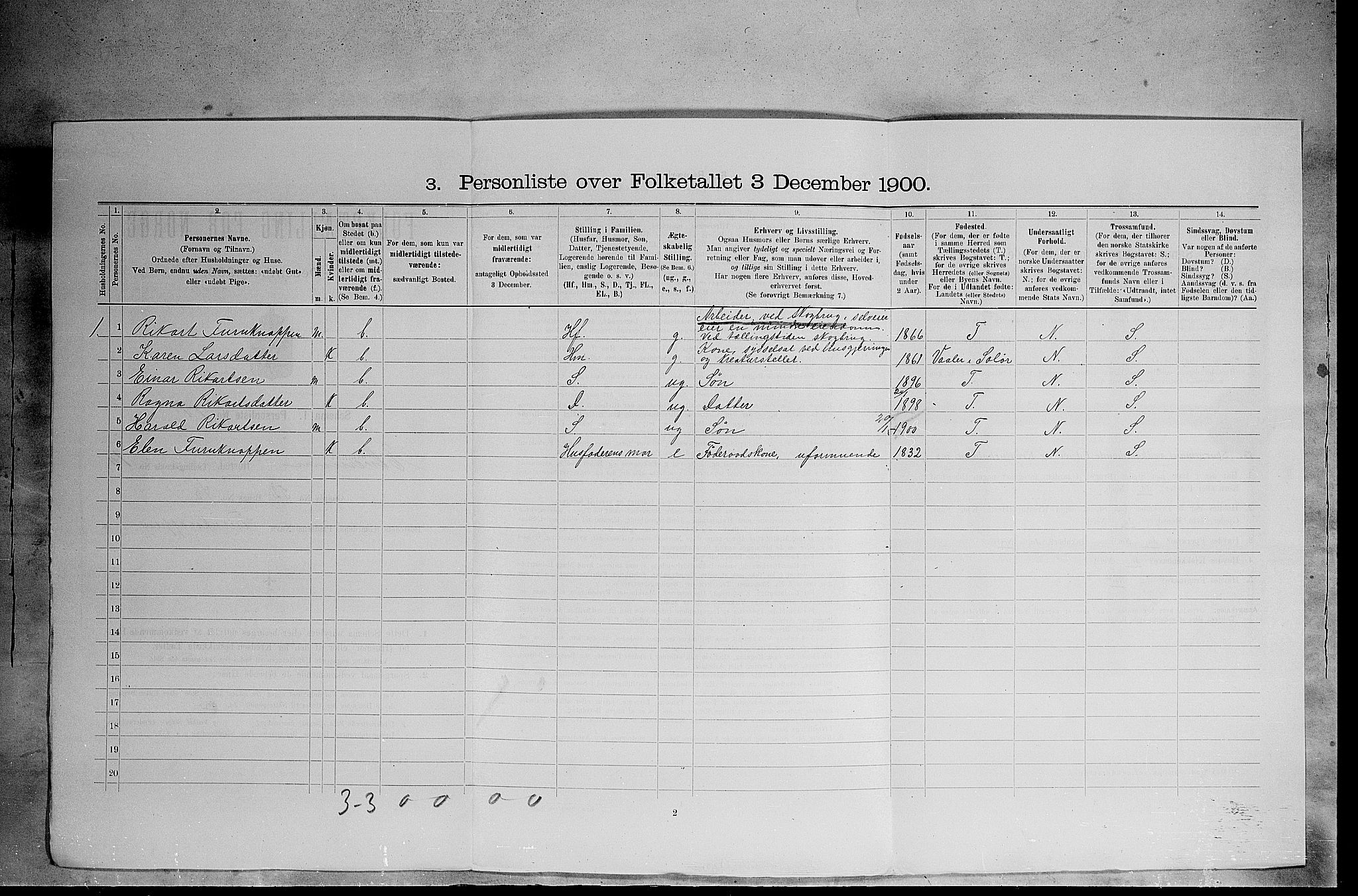 SAH, 1900 census for Elverum, 1900, p. 1234