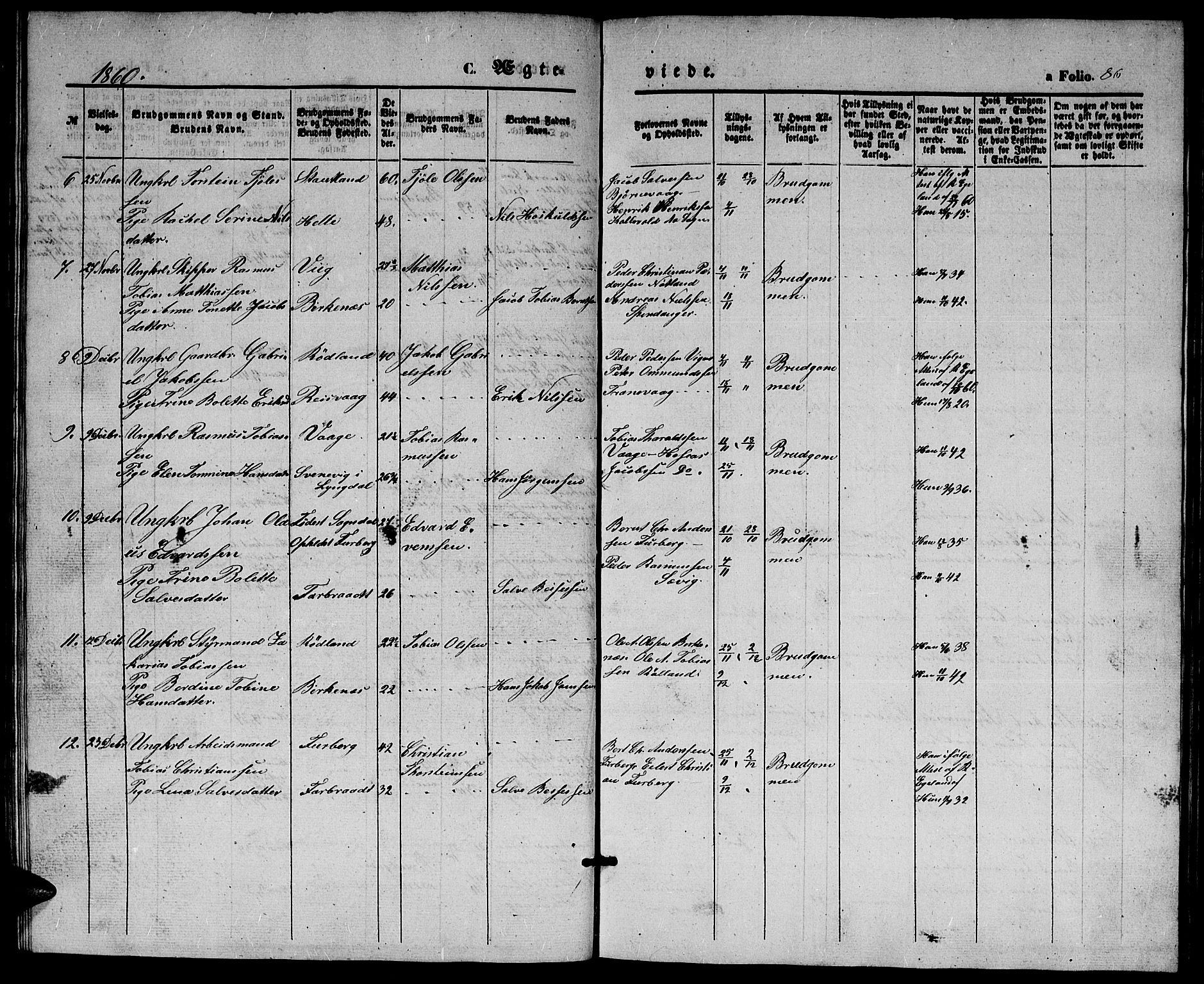 Herad sokneprestkontor, AV/SAK-1111-0018/F/Fb/Fbb/L0002: Parish register (copy) no. B 2, 1853-1871, p. 86