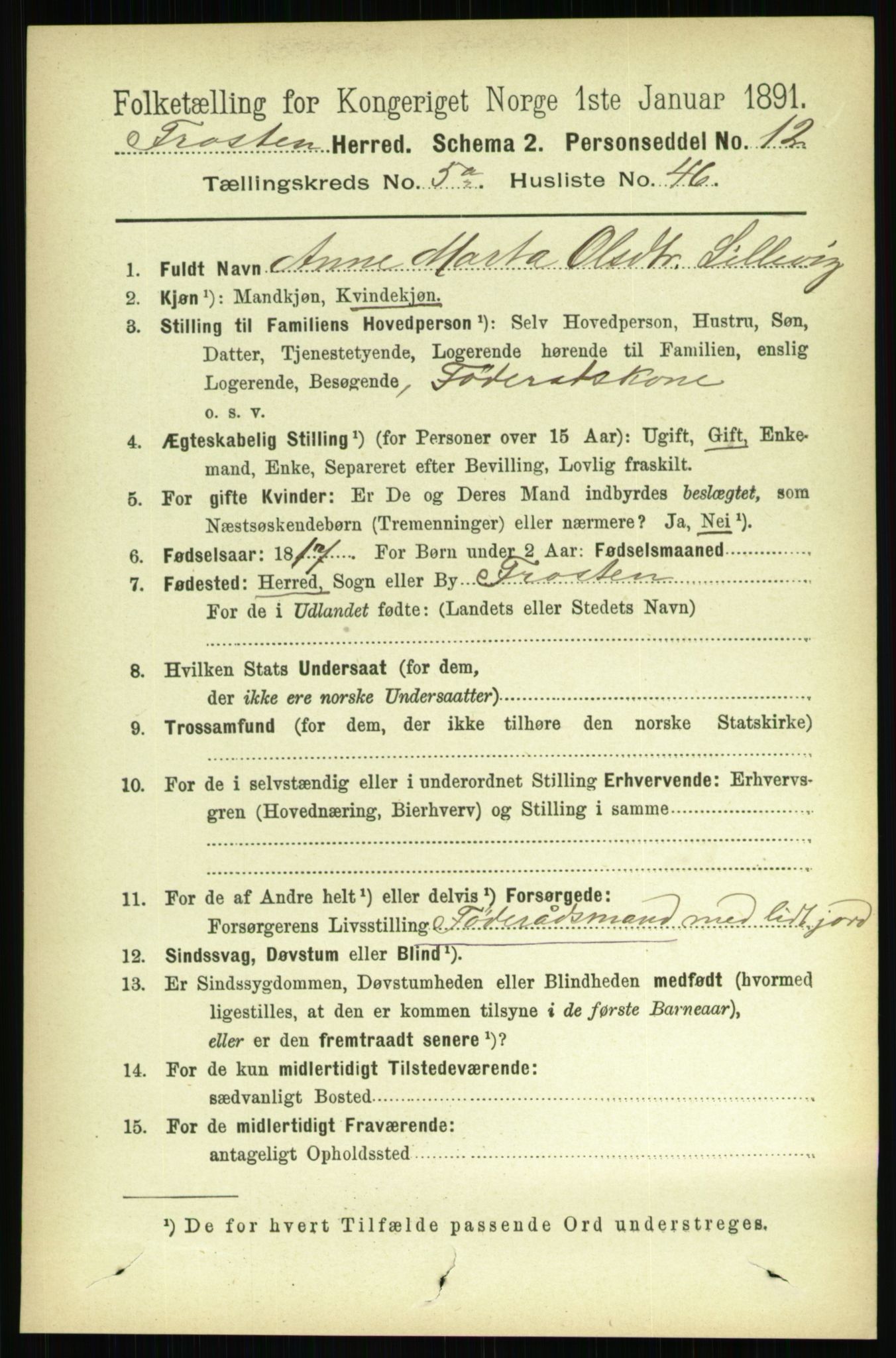 RA, 1891 census for 1717 Frosta, 1891, p. 3620