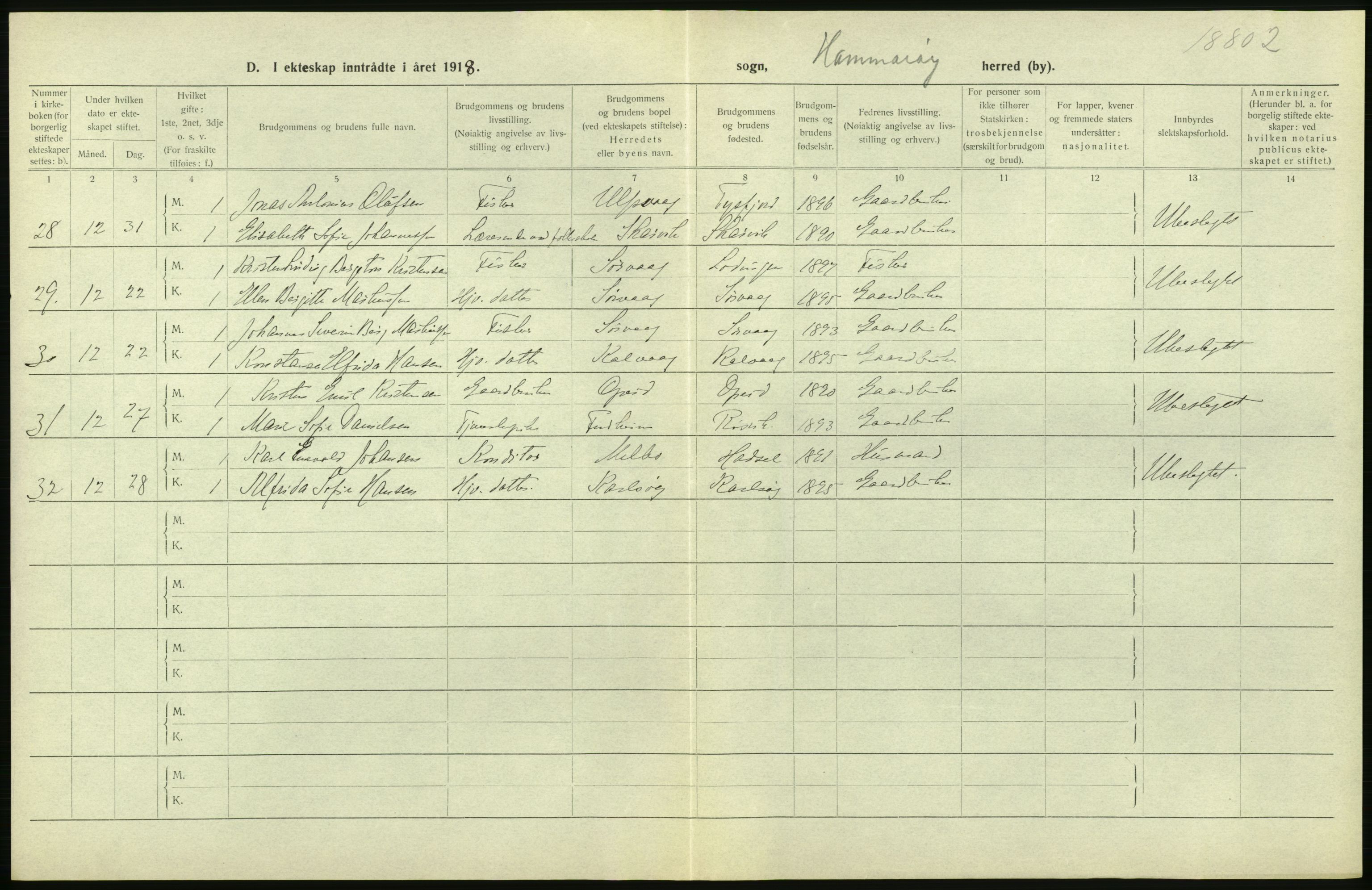 Statistisk sentralbyrå, Sosiodemografiske emner, Befolkning, AV/RA-S-2228/D/Df/Dfb/Dfbh/L0054: Nordland fylke: Gifte, dødfødte. Bygder og byer., 1918, p. 186