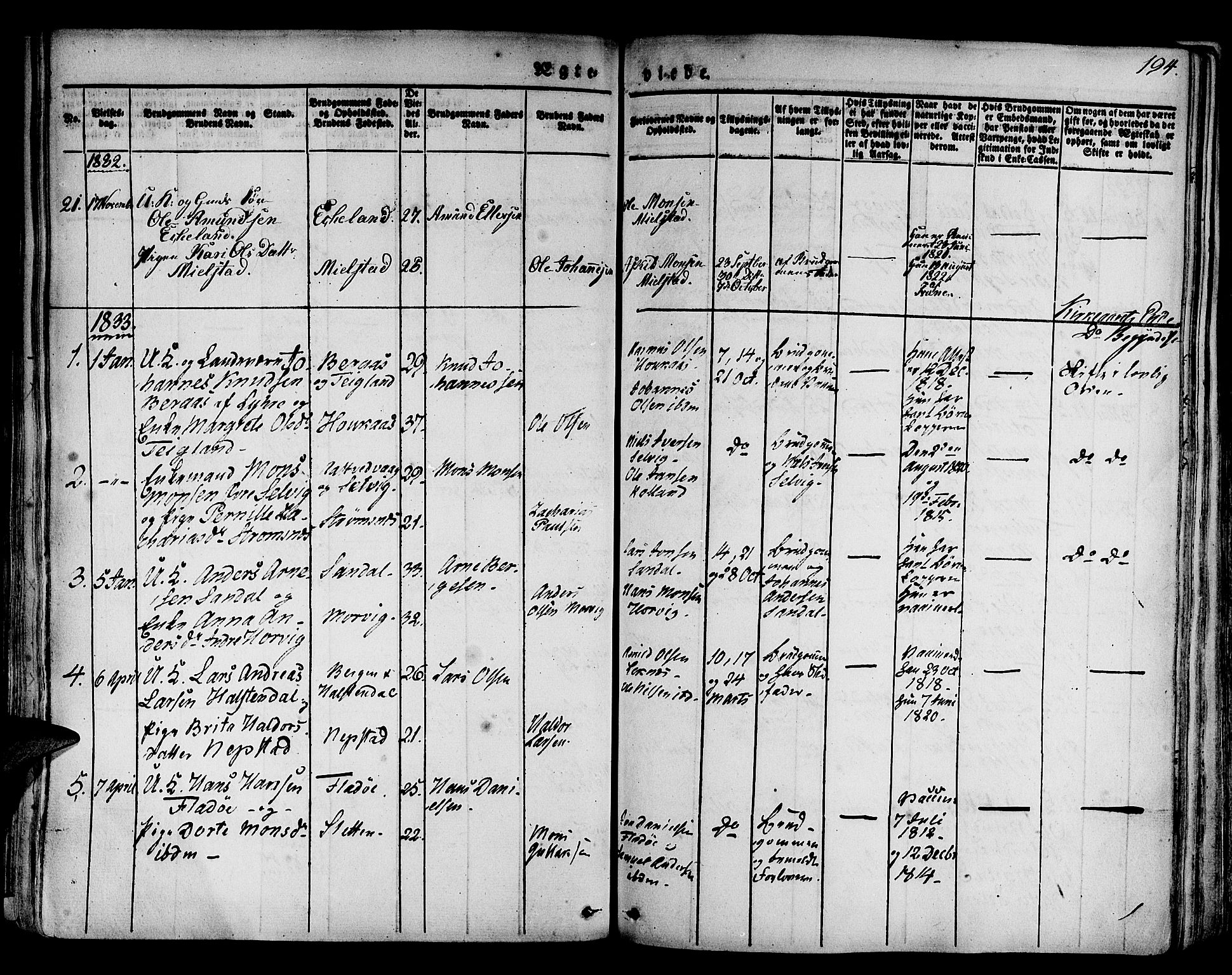 Hamre sokneprestembete, SAB/A-75501/H/Ha/Haa/Haaa/L0011: Parish register (official) no. A 11, 1826-1834, p. 194