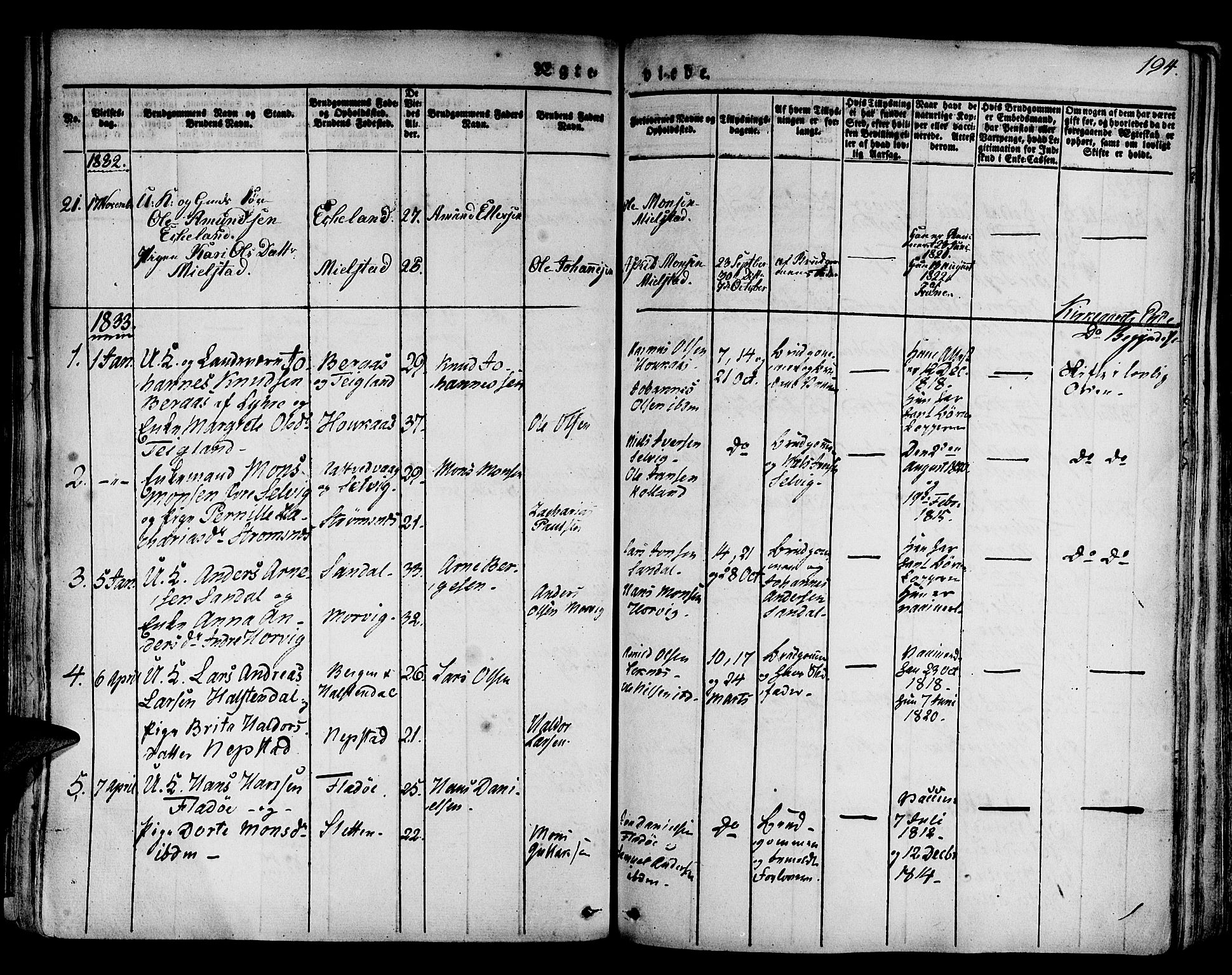 Hamre sokneprestembete, AV/SAB-A-75501/H/Ha/Haa/Haaa/L0011: Parish register (official) no. A 11, 1826-1834, p. 194