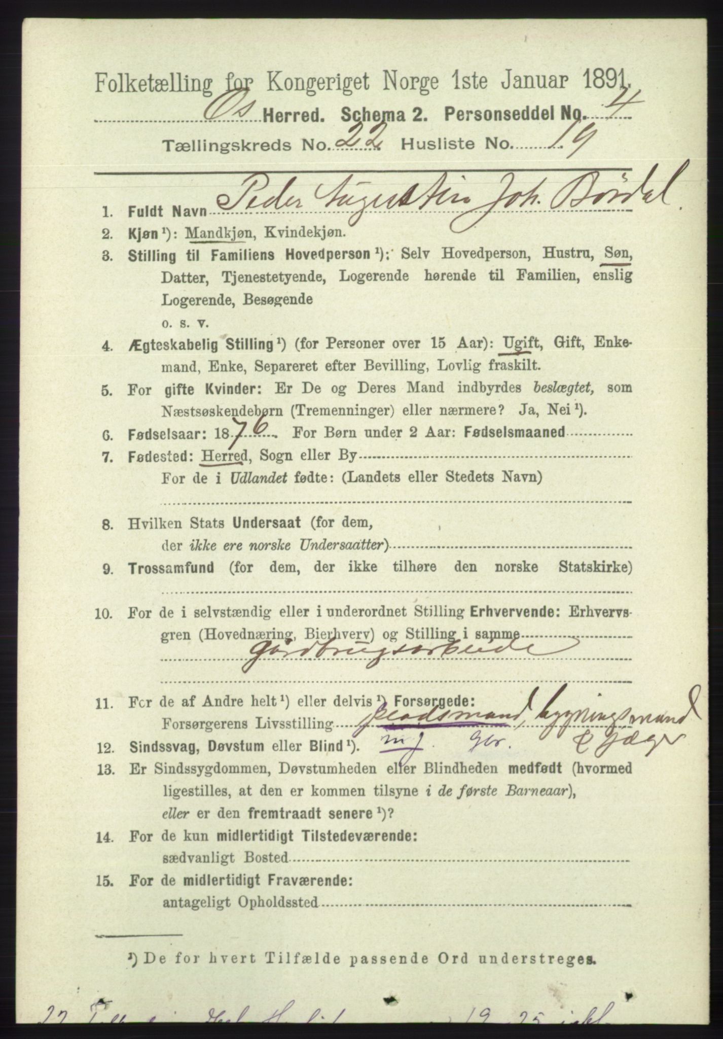 RA, 1891 census for 1243 Os, 1891, p. 5001