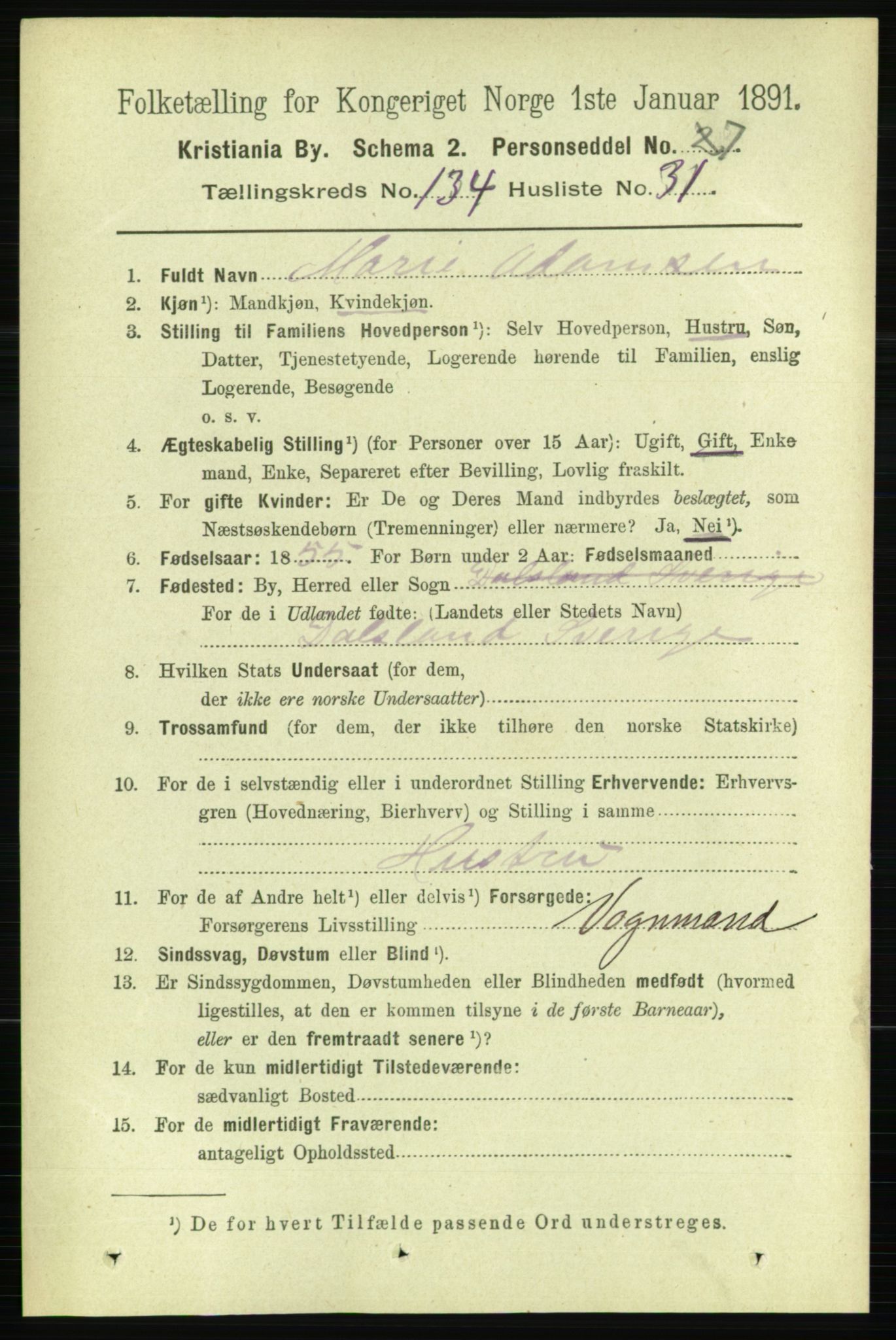 RA, 1891 census for 0301 Kristiania, 1891, p. 74170