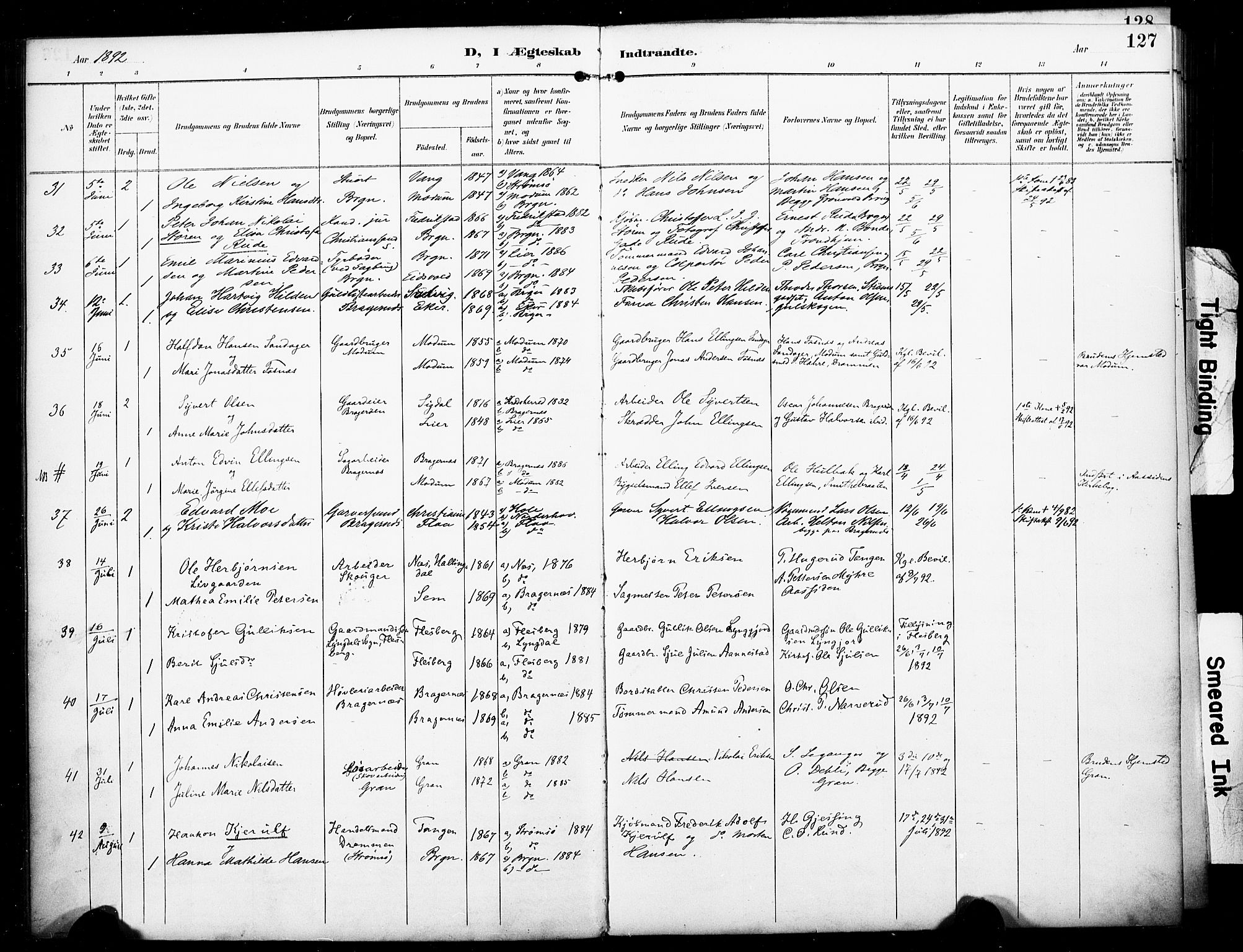 Bragernes kirkebøker, AV/SAKO-A-6/F/Fc/L0006: Parish register (official) no. III 6, 1888-1899, p. 127