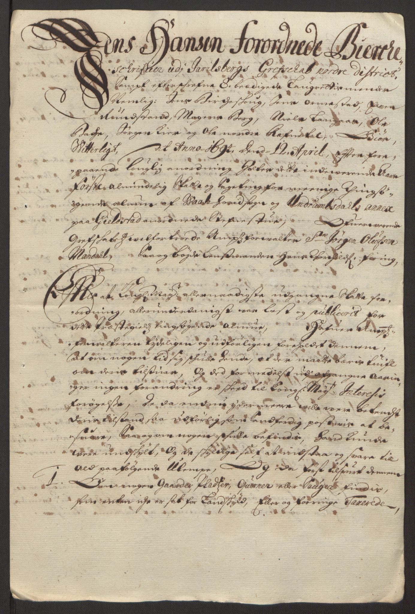 Rentekammeret inntil 1814, Reviderte regnskaper, Fogderegnskap, AV/RA-EA-4092/R32/L1867: Fogderegnskap Jarlsberg grevskap, 1694-1696, p. 71