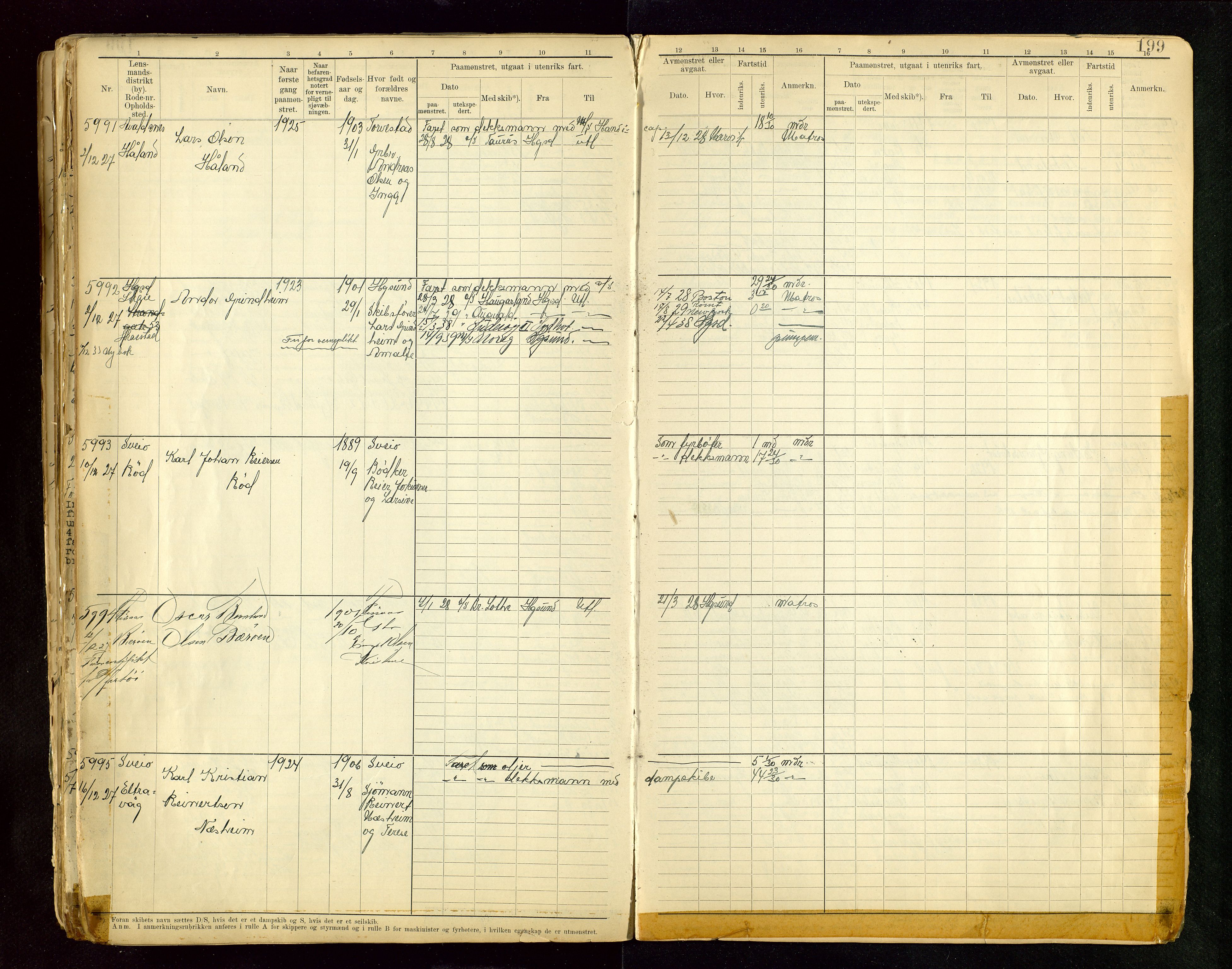 Haugesund sjømannskontor, AV/SAST-A-102007/F/Fb/Fbb/L0015: Sjøfartsrulle A Haugesund krets I nr 5001-8970, 1912-1948, p. 199