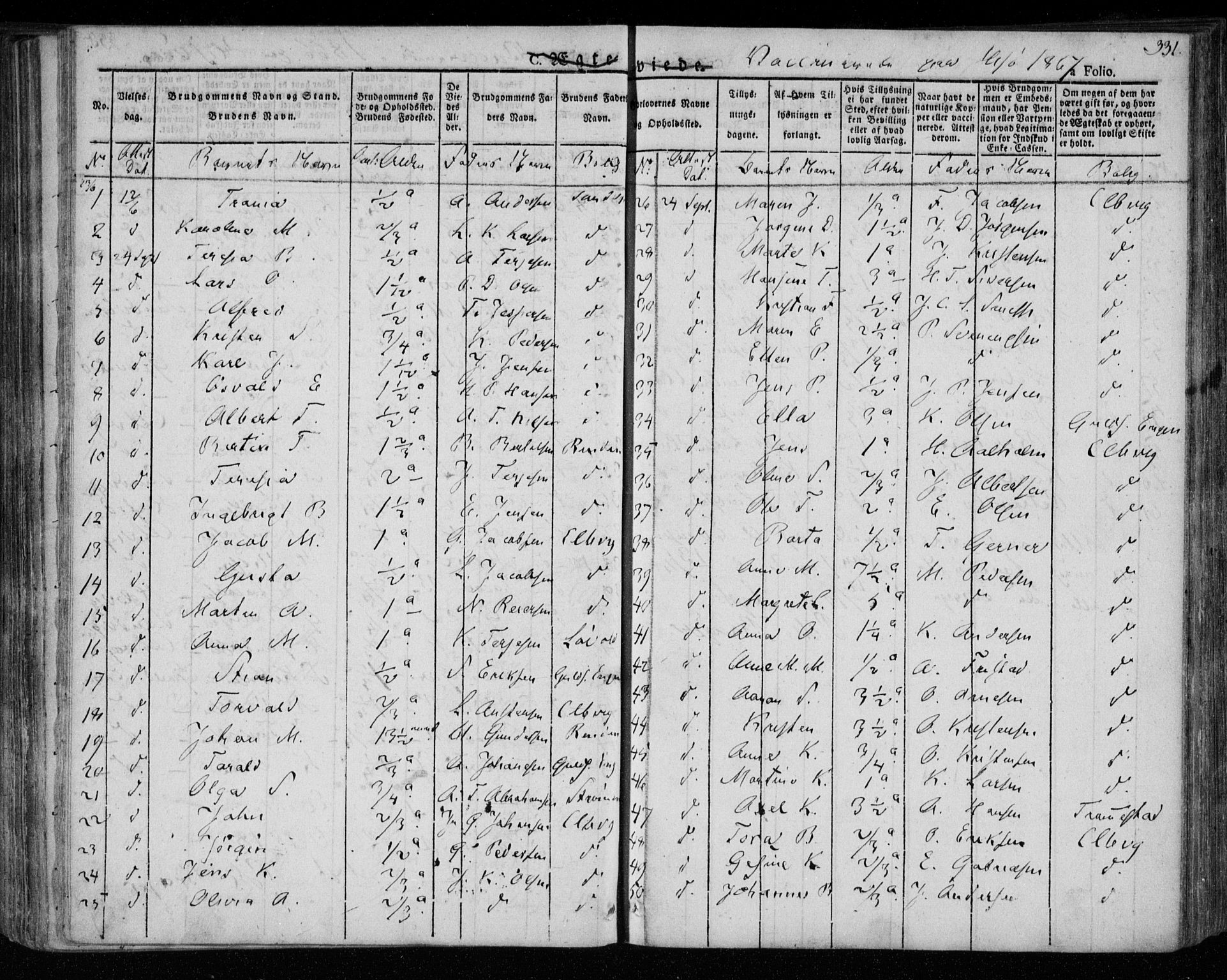 Øyestad sokneprestkontor, AV/SAK-1111-0049/F/Fa/L0013: Parish register (official) no. A 13, 1827-1842, p. 331