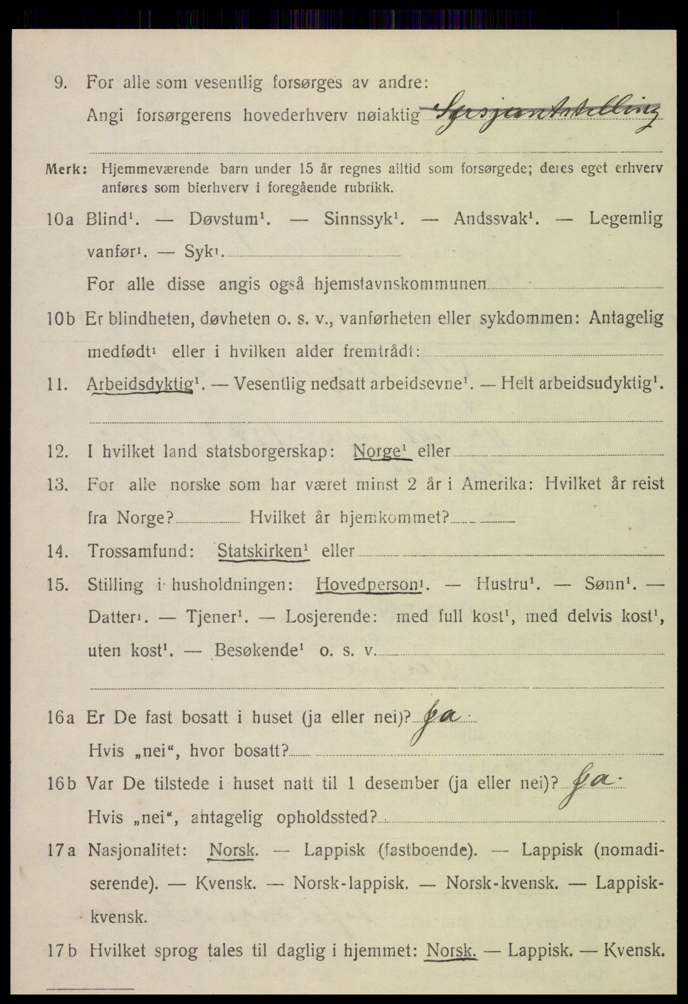 SAT, 1920 census for Kvam, 1920, p. 2522