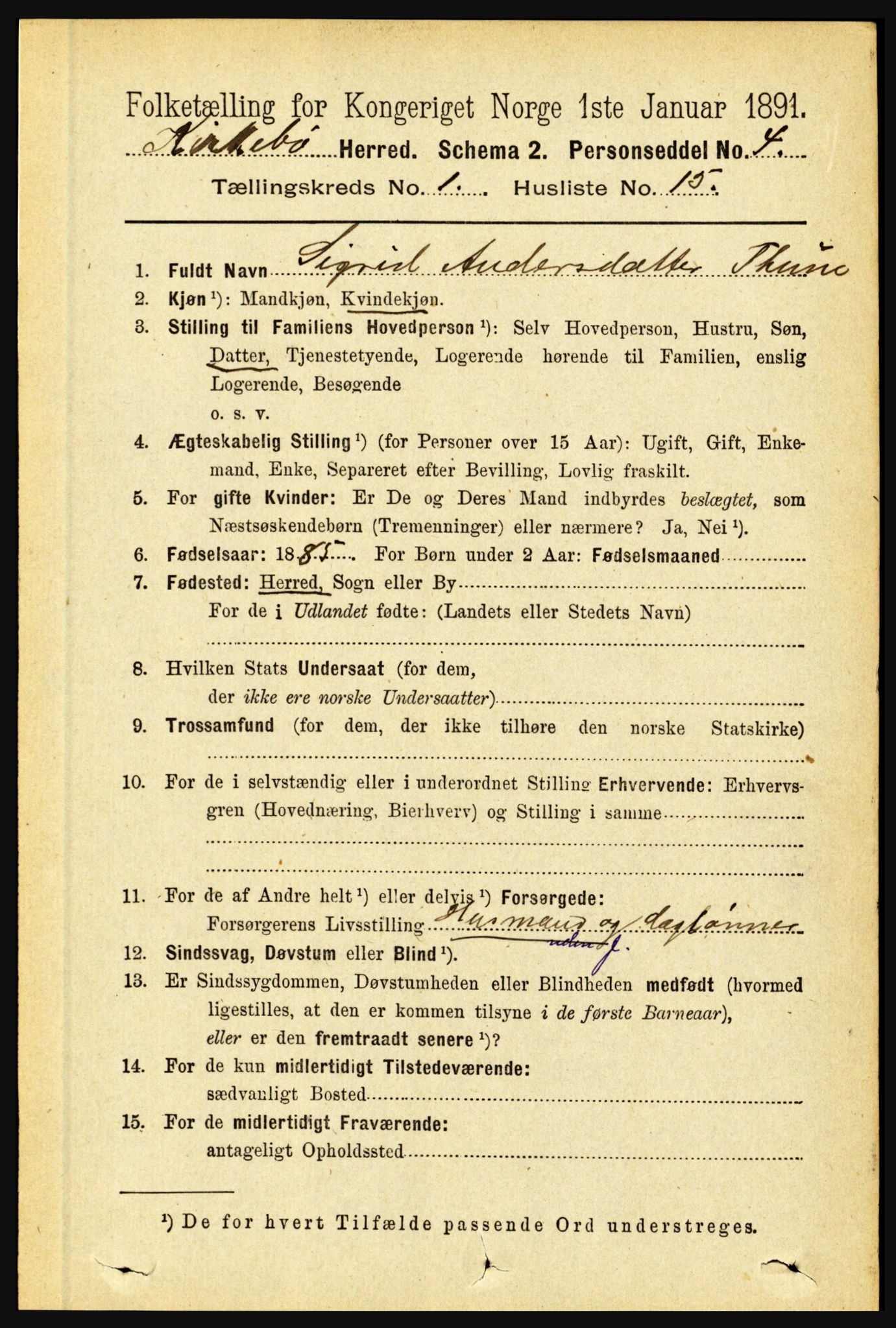 RA, 1891 census for 1416 Kyrkjebø, 1891, p. 157