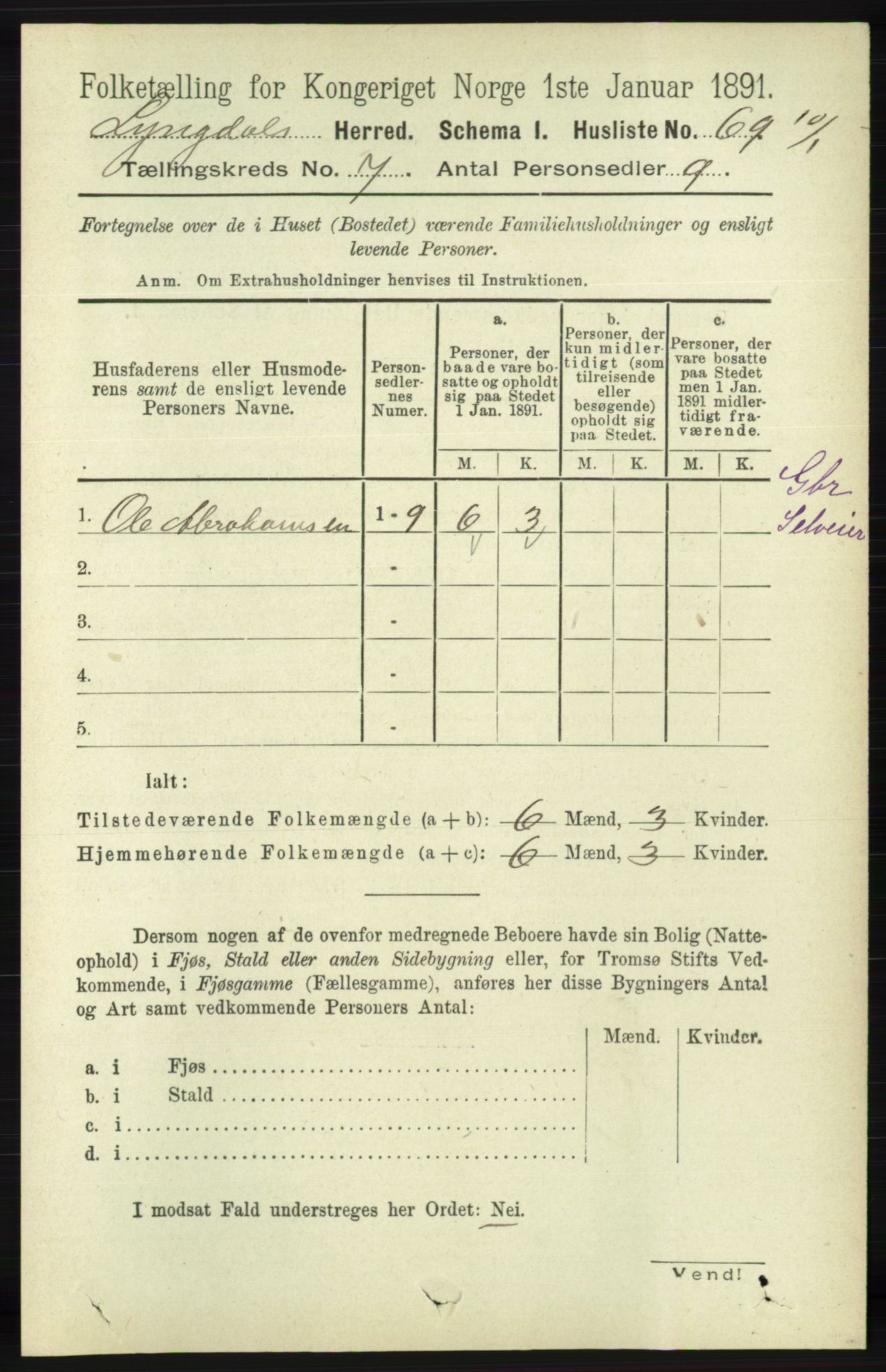 RA, 1891 census for 1032 Lyngdal, 1891, p. 2926