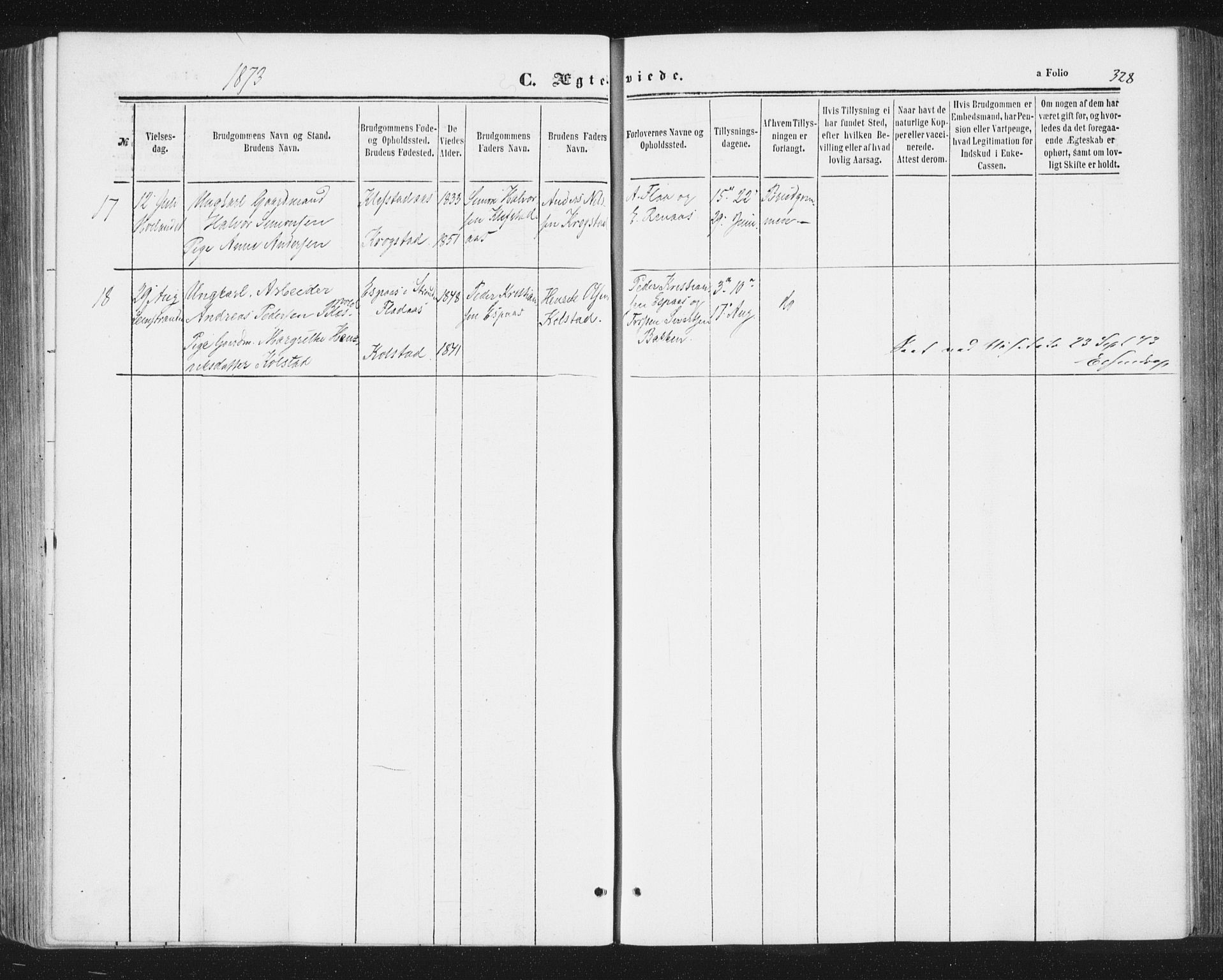 Ministerialprotokoller, klokkerbøker og fødselsregistre - Sør-Trøndelag, AV/SAT-A-1456/691/L1077: Parish register (official) no. 691A09, 1862-1873, p. 328