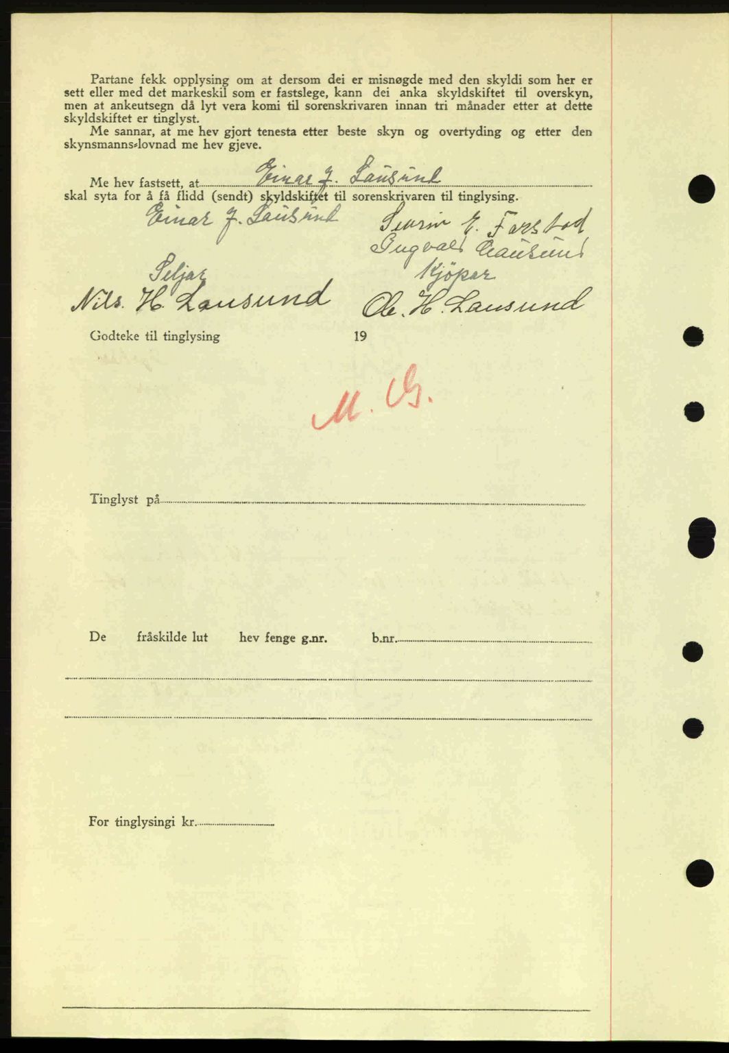 Nordre Sunnmøre sorenskriveri, AV/SAT-A-0006/1/2/2C/2Ca: Mortgage book no. A20a, 1945-1945, Diary no: : 997/1945