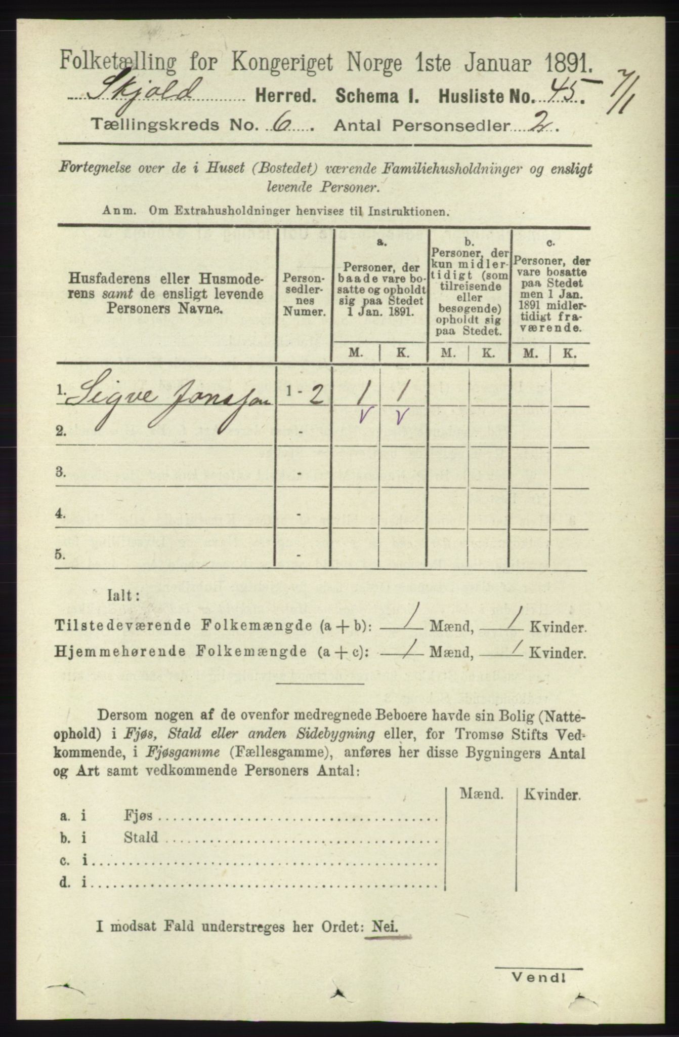 RA, 1891 census for 1154 Skjold, 1891, p. 994