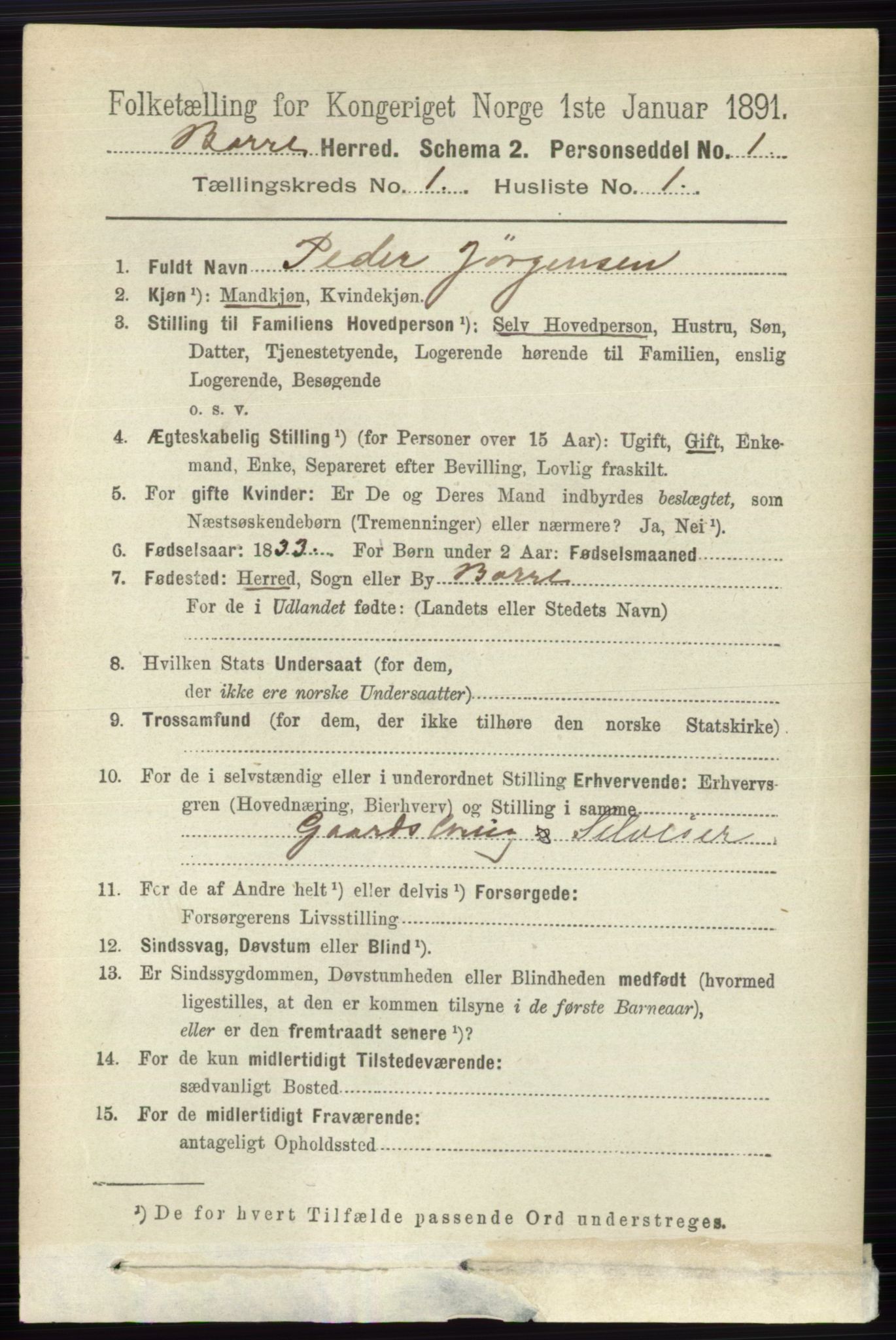 RA, 1891 census for 0717 Borre, 1891, p. 139