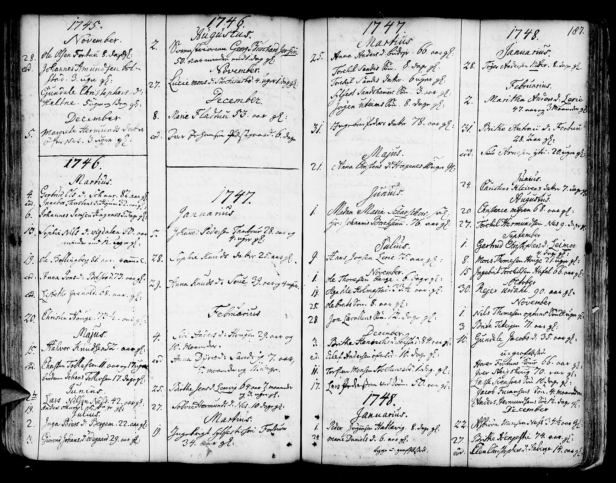 Luster sokneprestembete, SAB/A-81101/H/Haa/Haaa/L0001: Parish register (official) no. A 1, 1731-1803, p. 187